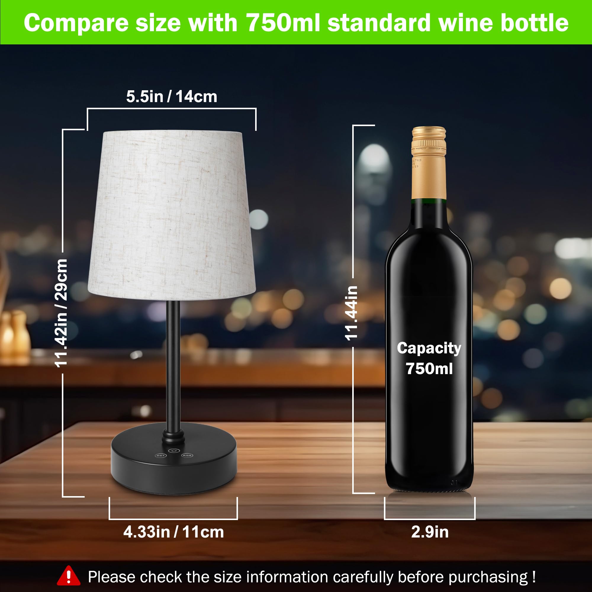 Ascher Small Cordless Table Lamp - RGB Color Changing, 3 Color Temperatures, Dimmable, Flaxen Shade - Rechargeable Bedside Light