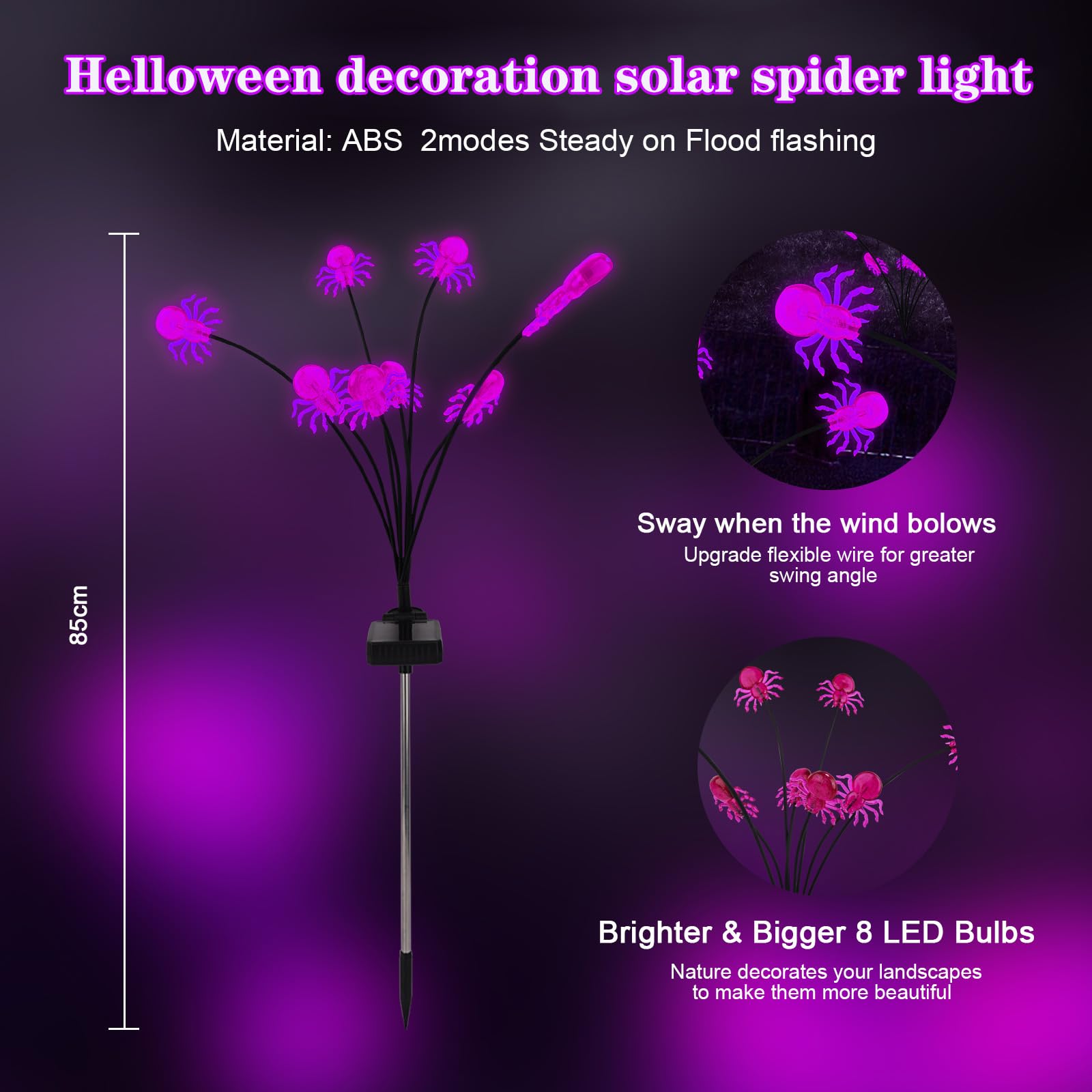 4 Packs Halloween Decorations Outdoor Scary Sloar Spider Lights,32Led Purple Spider Swaying Firefly Lights,Waterproof Solar Halloween Path Lights For Yard/Garden/Lawn/Party Decor(Spider)