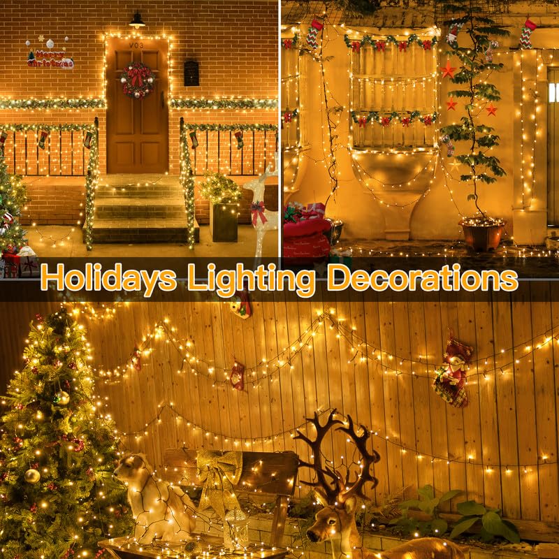 Ollny 500Led Christmas Lights, 164Ft Warm White Outdoor Tree Lights, Ip44 Waterproof, 8 Modes With Remote Timer, Model Hg-29V500C