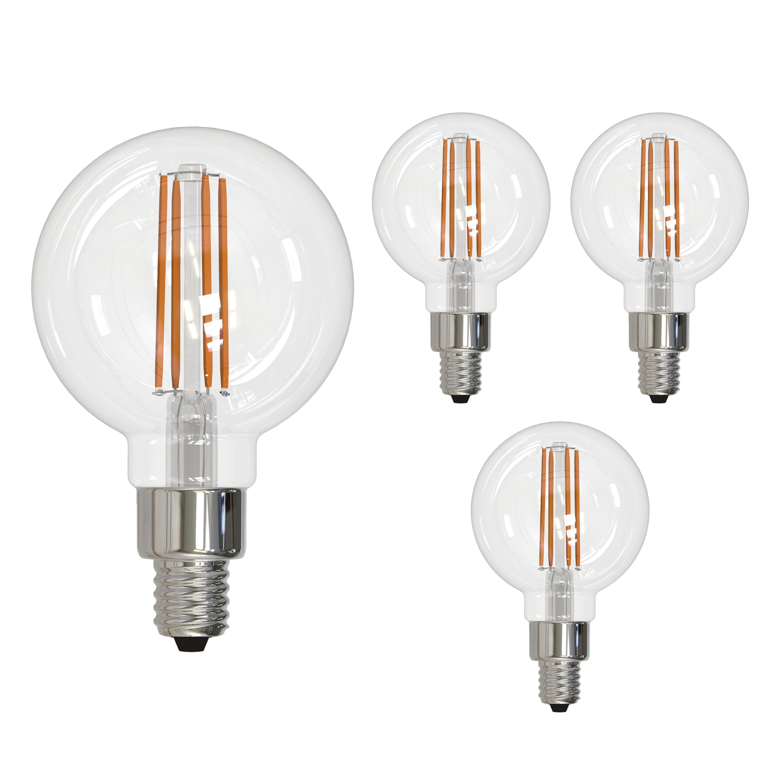 Bulbrite 4W LED G16 Decorative Globe Light Bulb, Clear Glass, E12 Base, 2700K, 4 Pack, Model 776873