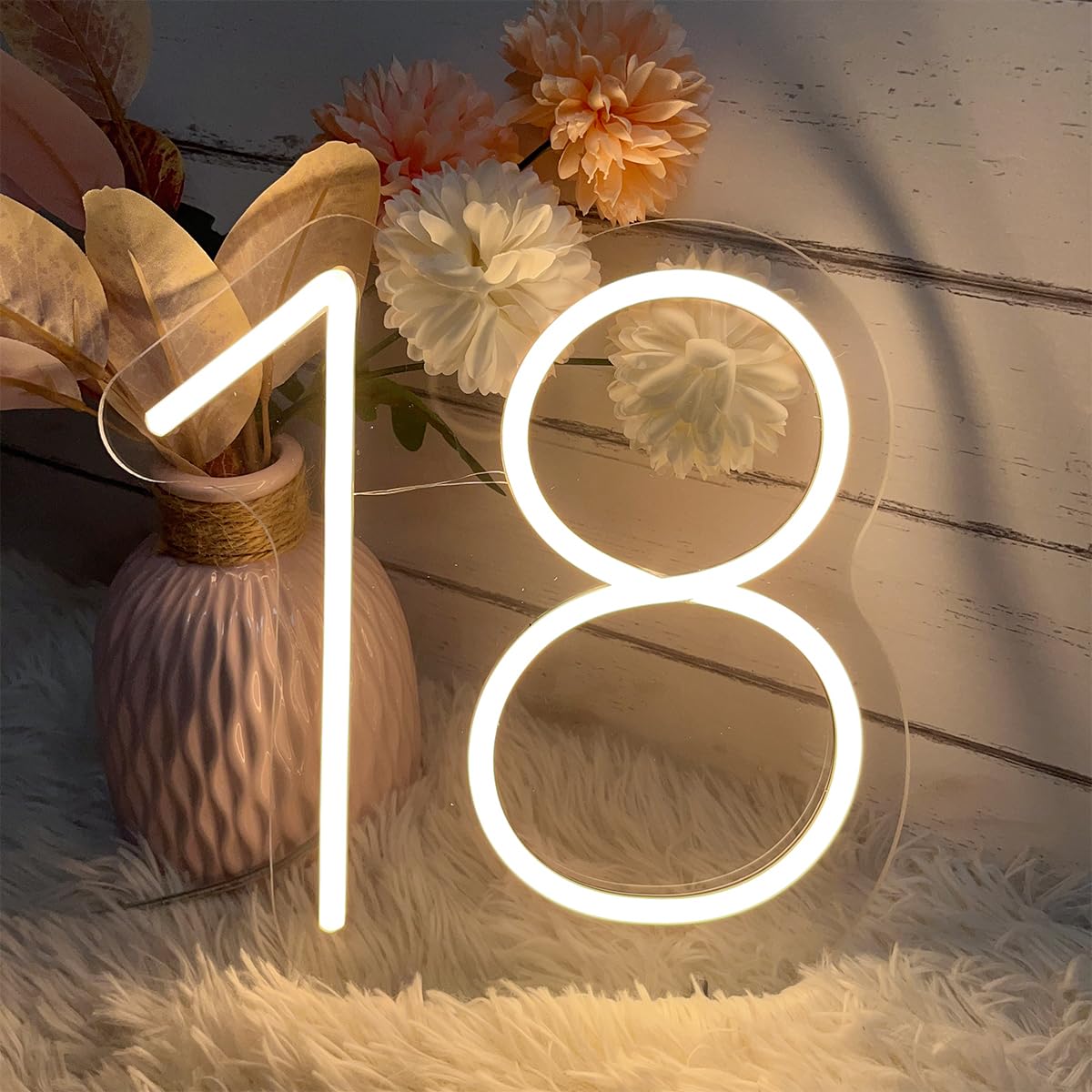18 Year Old Neon Sign For First Birthday Party Neon Sign Custom Light Up Sign Indoor Bedroom Home Decor Led Neon Signs Large Backdrop Flex Christmas Living Room Girls Boys Gift Warm White 25?24.8 Cm