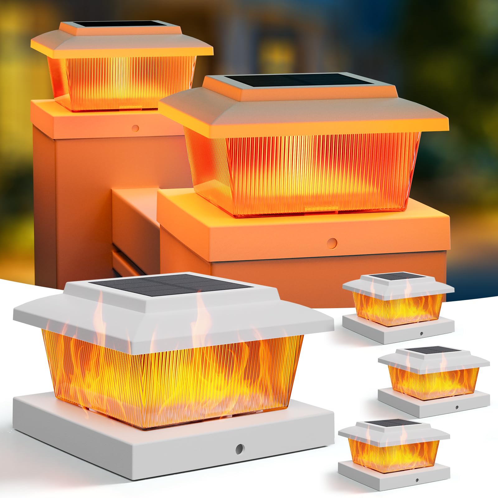 APONUO Solar Post Cap Lights, Warm White & Flickering Flame Modes, Waterproof LED Outdoor Light Solar Powered for 4x4 Wood,4x4 5