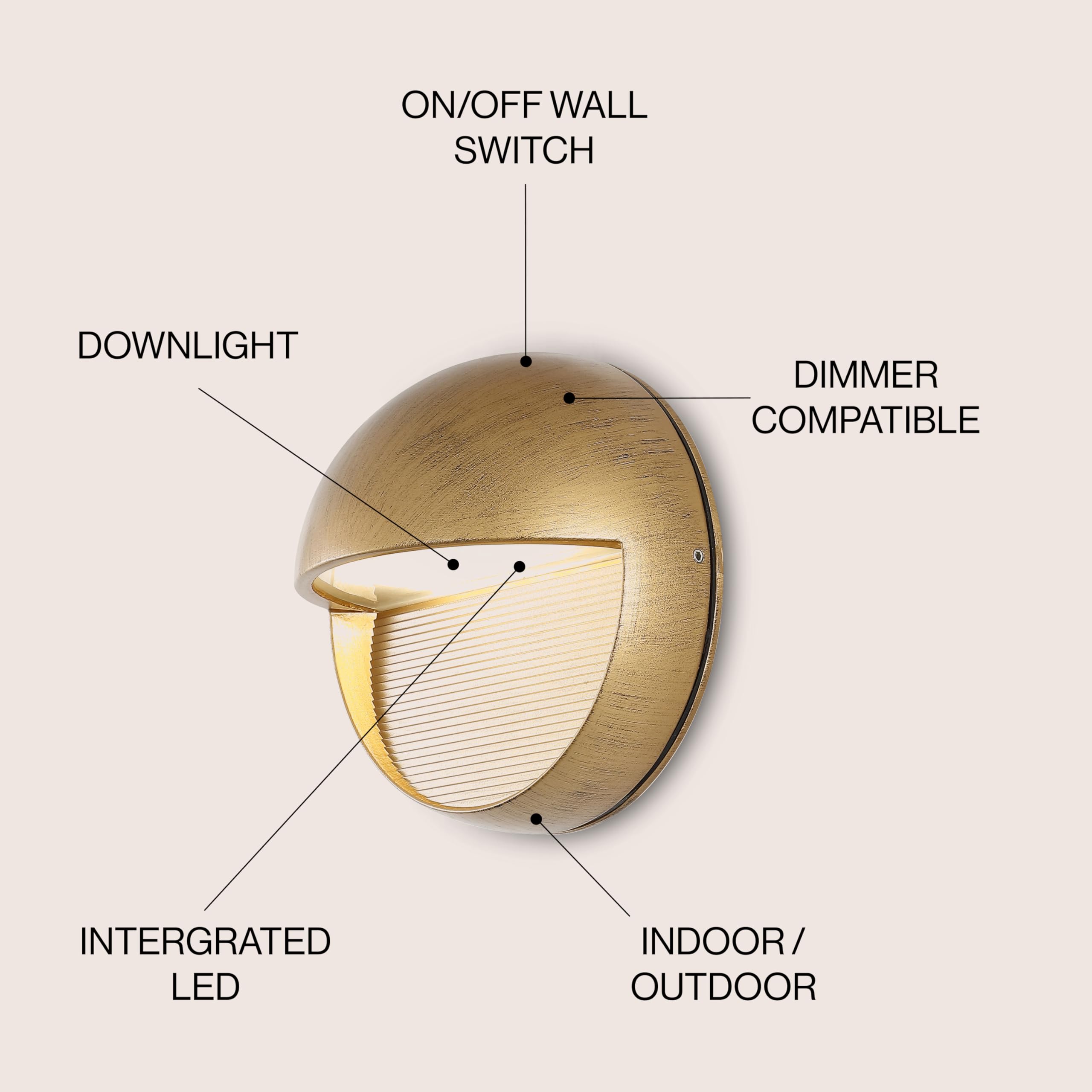 JONATHAN Y Orbe LED Wall Sconce, 6.25" Antique Gold Metal/Glass, Model JYL7441B, Contemporary Scandinavian Design