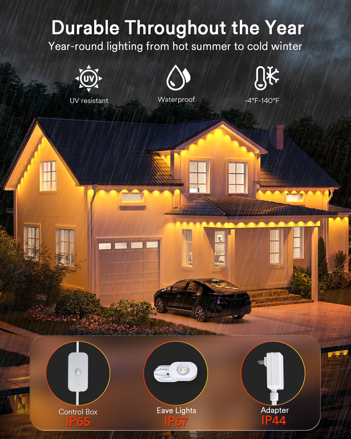 Lumary Smart Permanent Outdoor Lights 2 With Remote & Slide-Base  50Ft With 30 Rgbaicw Leds 1800Lm For Daily & Accent Lighting  Work With Alexa Google  110+ Scene For Halloween Christmas Decor  White