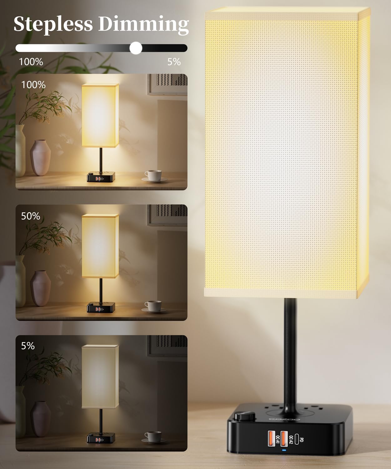 Cozoo Bluetooth/Wifi Rgb & Usb Bedside Table Lamp With 3 Usb Charging Ports And 2 Outlets Power Strip, Led Light Bulb Dimmable, Music Sync Rgb Color Changing Light For Party Home/Bedroom/Living Room