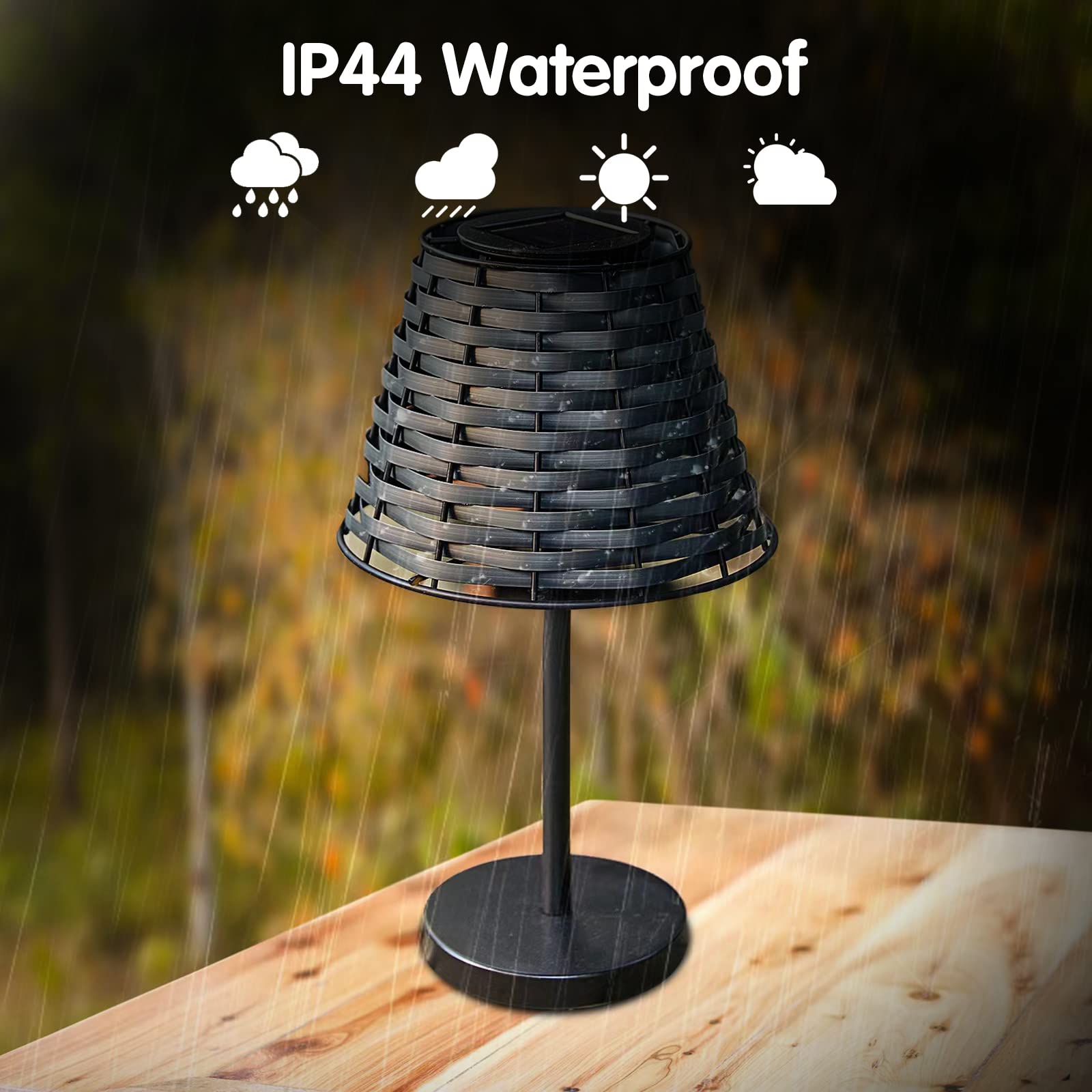 Shumi Solar Table Lamp - Waterproof Vintage Metal Base, Rattan Shell, Minimalist Design For Patio & Indoor