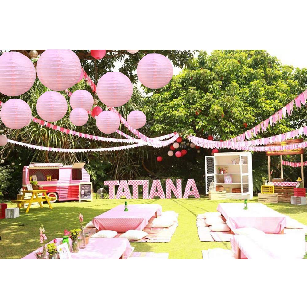 Beishida 6-Inch Pink Round Paper Lanterns Hanging Decorative Chinese Paper Lanterns Lamp For Valentine Birthday Wedding Party De