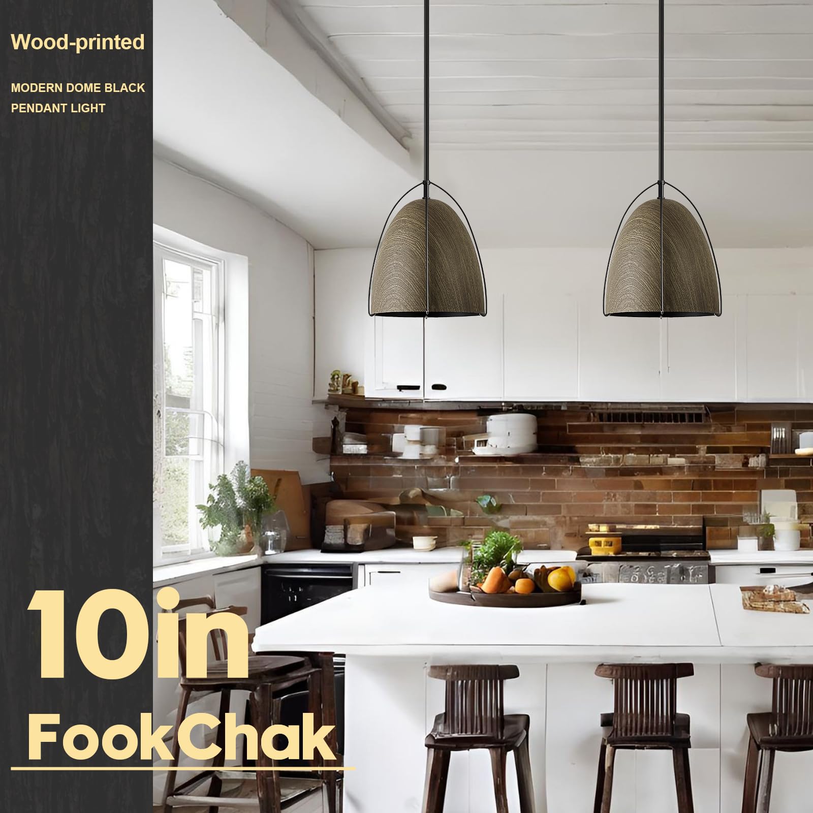 Fookchak Dome Pendant Light Black Kitchen Pendant Light Fixture 10In Wood Printed Black Pendant Lighting For Kitchen Island Dini