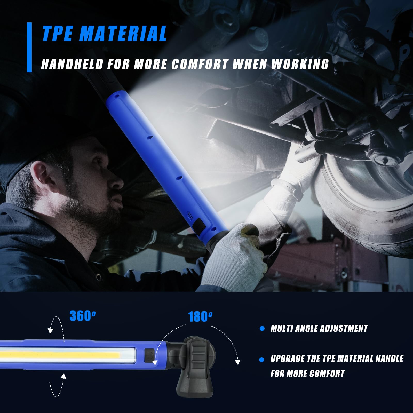 Zoeyltg Led Work Light, 3000Lm 5200Mah Rechargeable Magnetic Underhood Ip54 Waterproof Cordless Work Light Bar With Hooks & Usb