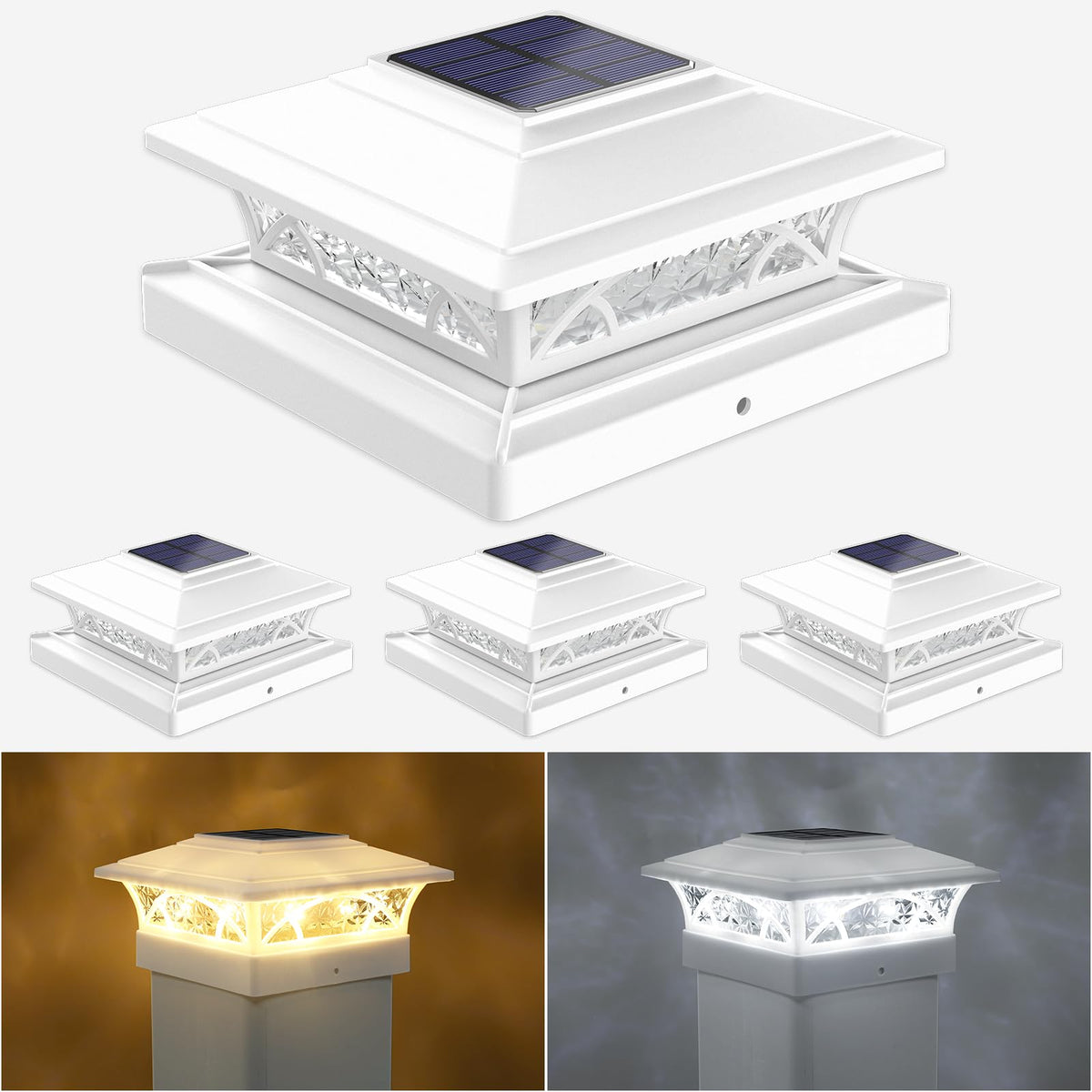JOFIOS Solar Post Cap Lights Outdoor 4pack, White Deck Fence Post Ligh ...