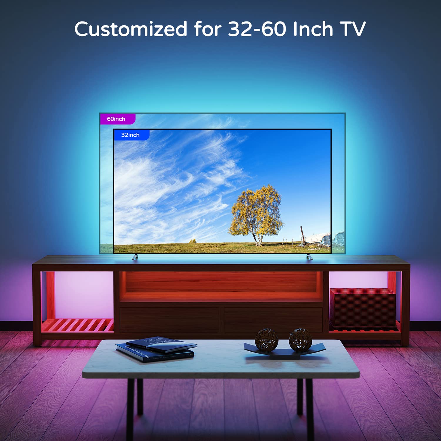 Hamlite 8.2Ft Led Tv Backlight For 32-60 Inch Monitors, Multicolor Ambient Mood Lighting Kit