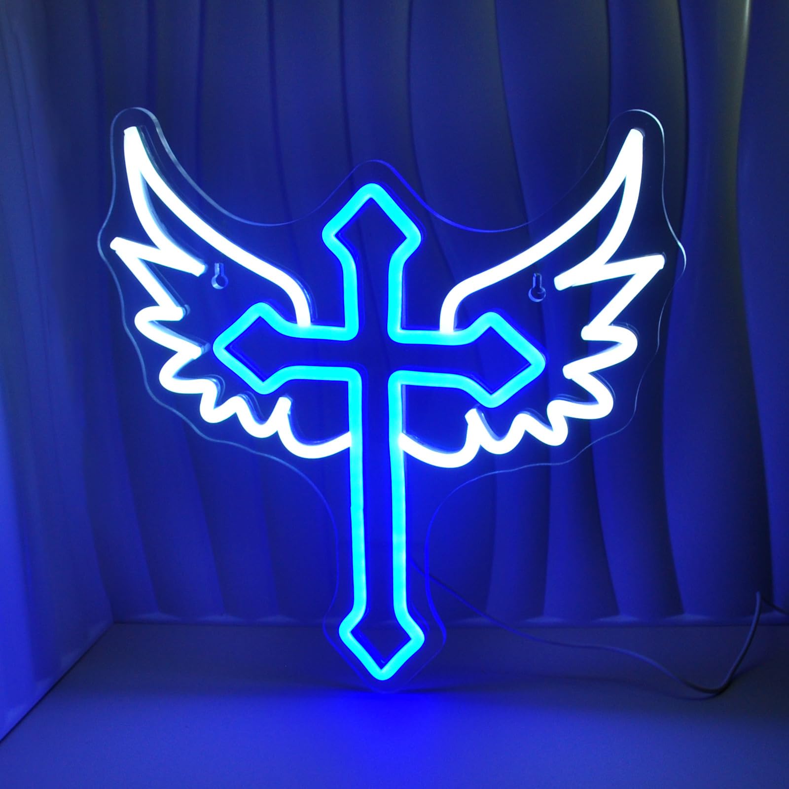 JEDAEMEN LED Neon Sign for Wall Decor, Acrylic Light Up Sign, 13.8 x 13.4 inches, White Blue, USB Powered, Perfect for Birthday Party Decor