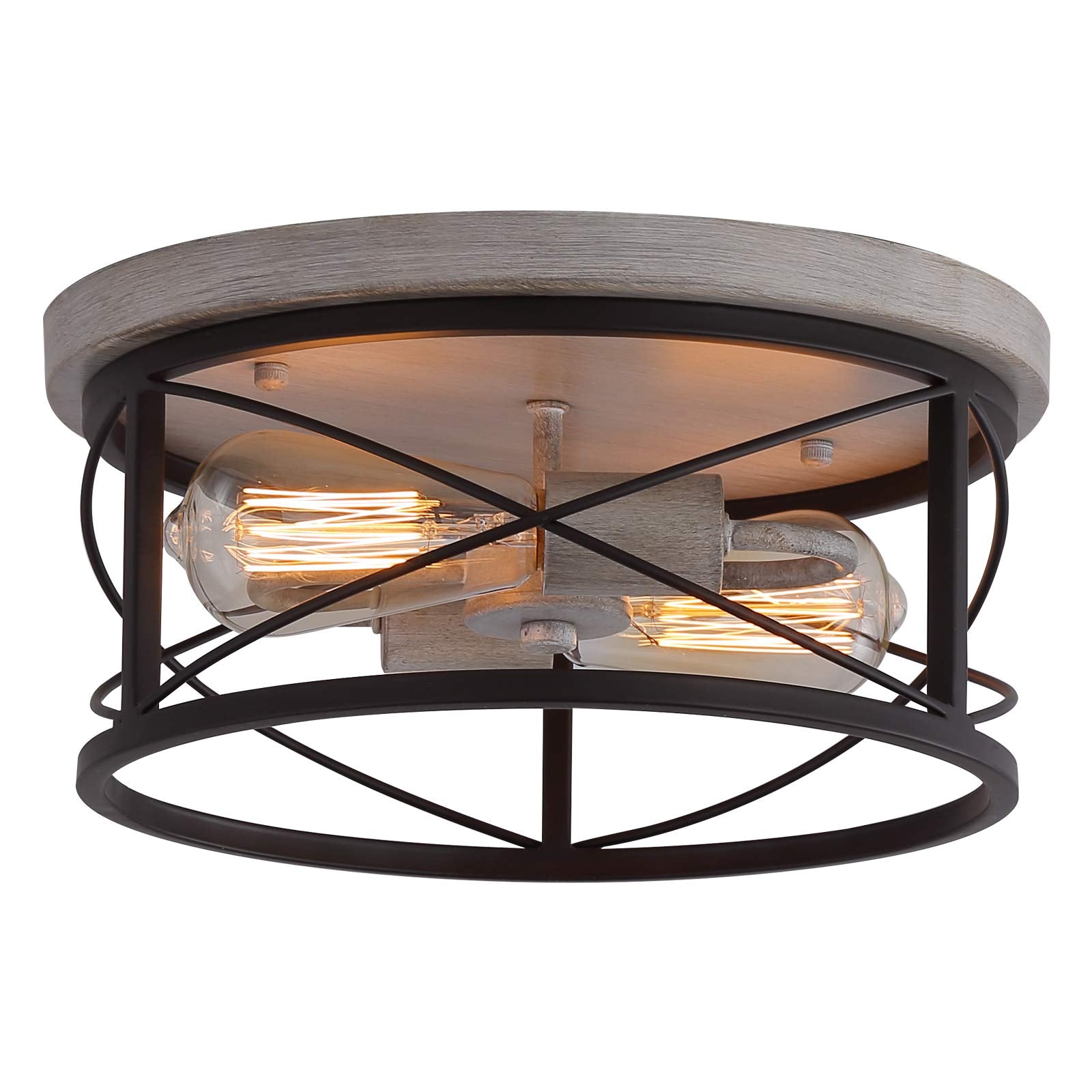 Q&S Flush Mount Ceiling Light Fixture Farmhouse Rustic Oak White And Orb Lighting For Hallway Entryway Kitchen Dining Room Bedro