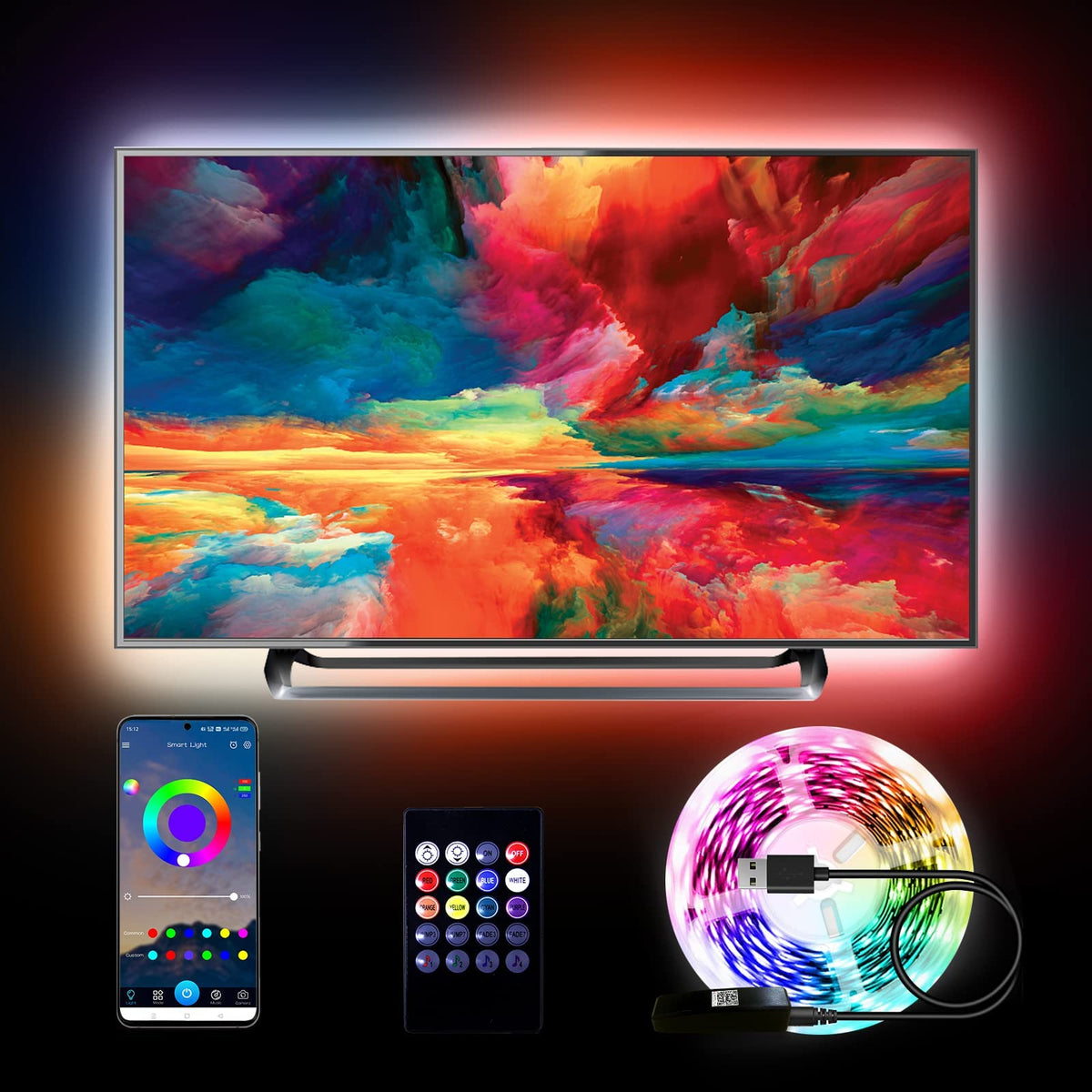 Dalattin Led Lights For Tv 65-75 Inch, 15Ft Tv Led Backlight 65 Inch, Rgb Led Strip Lights For Tv Monitor Music Sync Tv Lights B