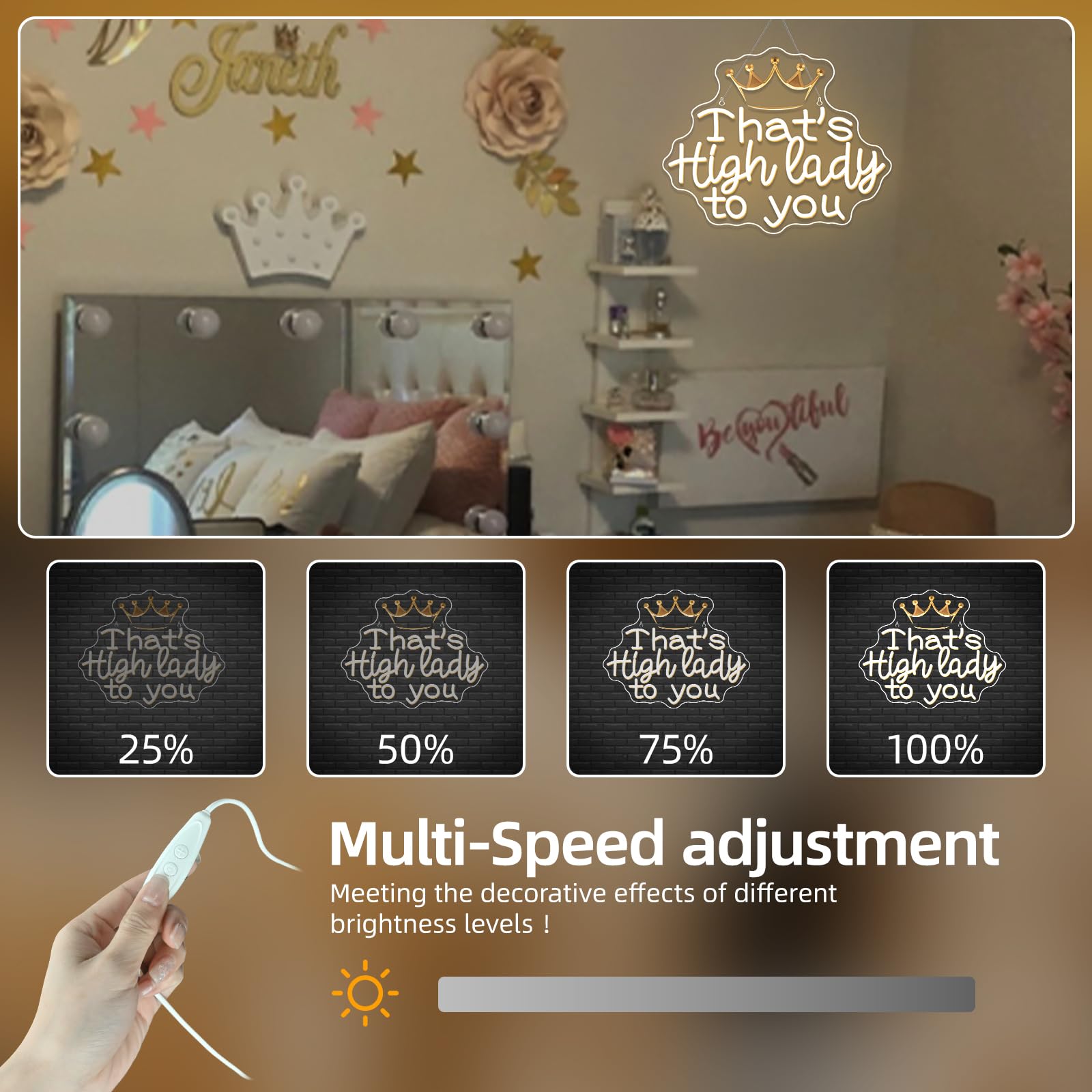 Women Neon Sign Thats High Lady To You Neon Signs For Wall Decor Girl Led Lights Warm White Crown Light Up For Living Room Bedroom Party Girly Room Beauty Salon Makeup Decoration Girls Gifts