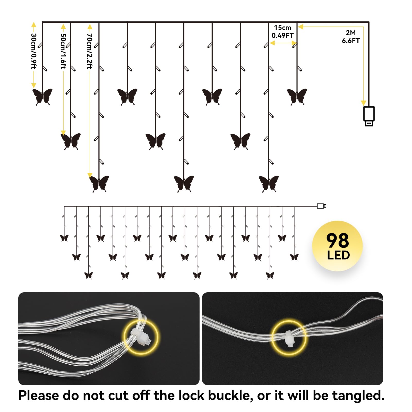 Dailyart Butterfly String Lights, 98 Led 15.9Ft Butterfly Curtain Lights 8 Modes Usb Power With Remote Control Butterfly Decorations For Bedroom, Room, Wall, Party, Ceiling, Wedding, Christmas