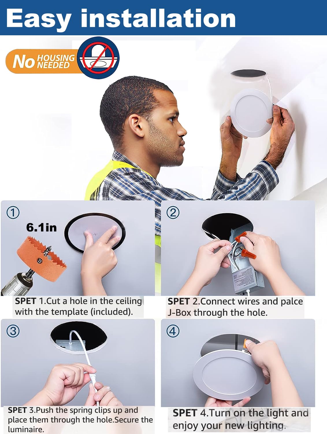 12 Pack 6 Inch Ultra-Thin Led Recessed Ceiling Light With Junction Box, 6000K Led Lights, 12W 110W Eqv, Can Light,Recessed Lighting 6 Inch1050Lm High Brightness Recessed Lighting 6 Inch(12Pack)