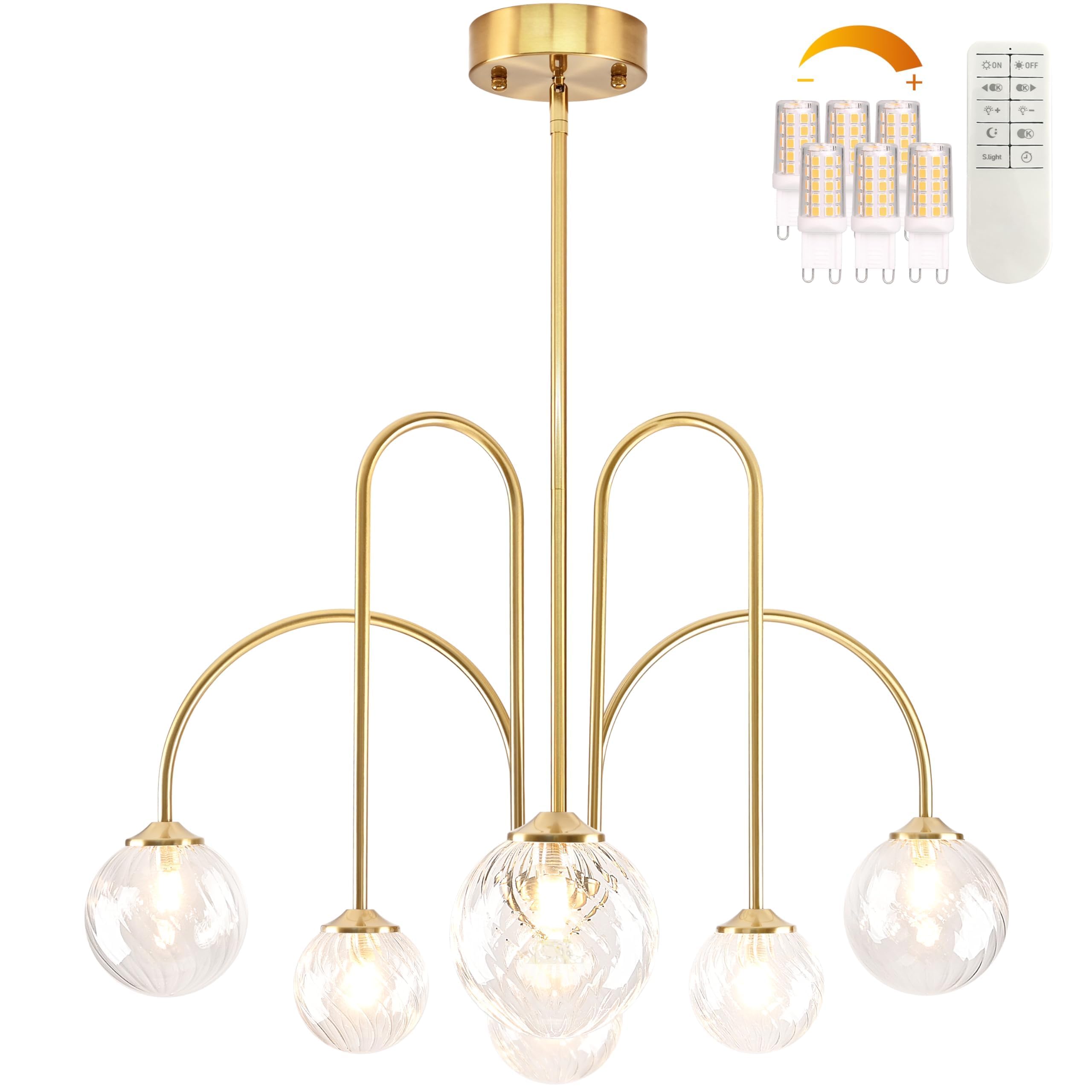 Bagood Gold 6-Light Sputnik Light Fixture Mid Century Modern Chandelier With Clear Glass Globe Shade 29.5    Dimmable Chandelier