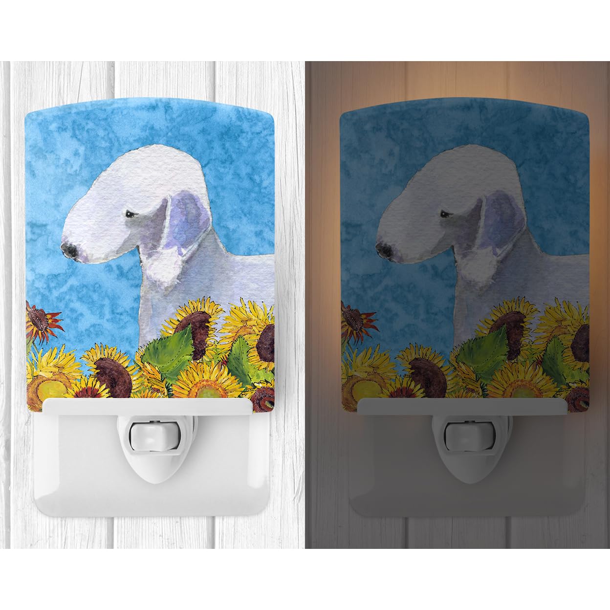 Caroline'S Treasures Ss4116Cnl Bedlington Terrier In Summer Flowers Ceramic Night Light Compact, Ul-Certified, Ideal For Bedroom, Bathroom, Nursery, Hallway, Kitchen, 6X4X3, Multicolor