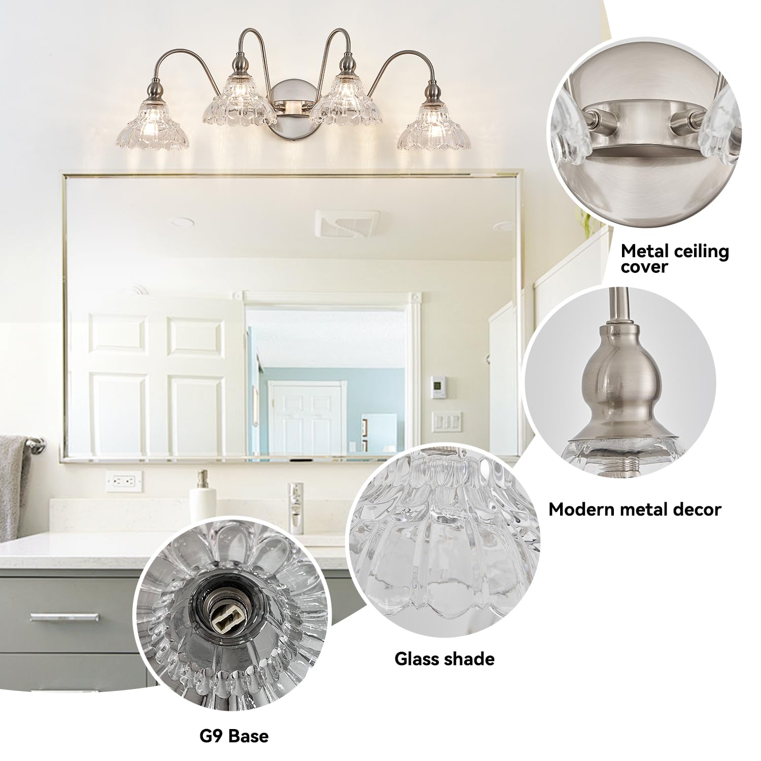Tlolgt Brushed Nickel Bathroom Vanity Lights Vintage Vanity Lighting Fixtures Pciture Light For Bathroom Bedroom Hallway Living Room