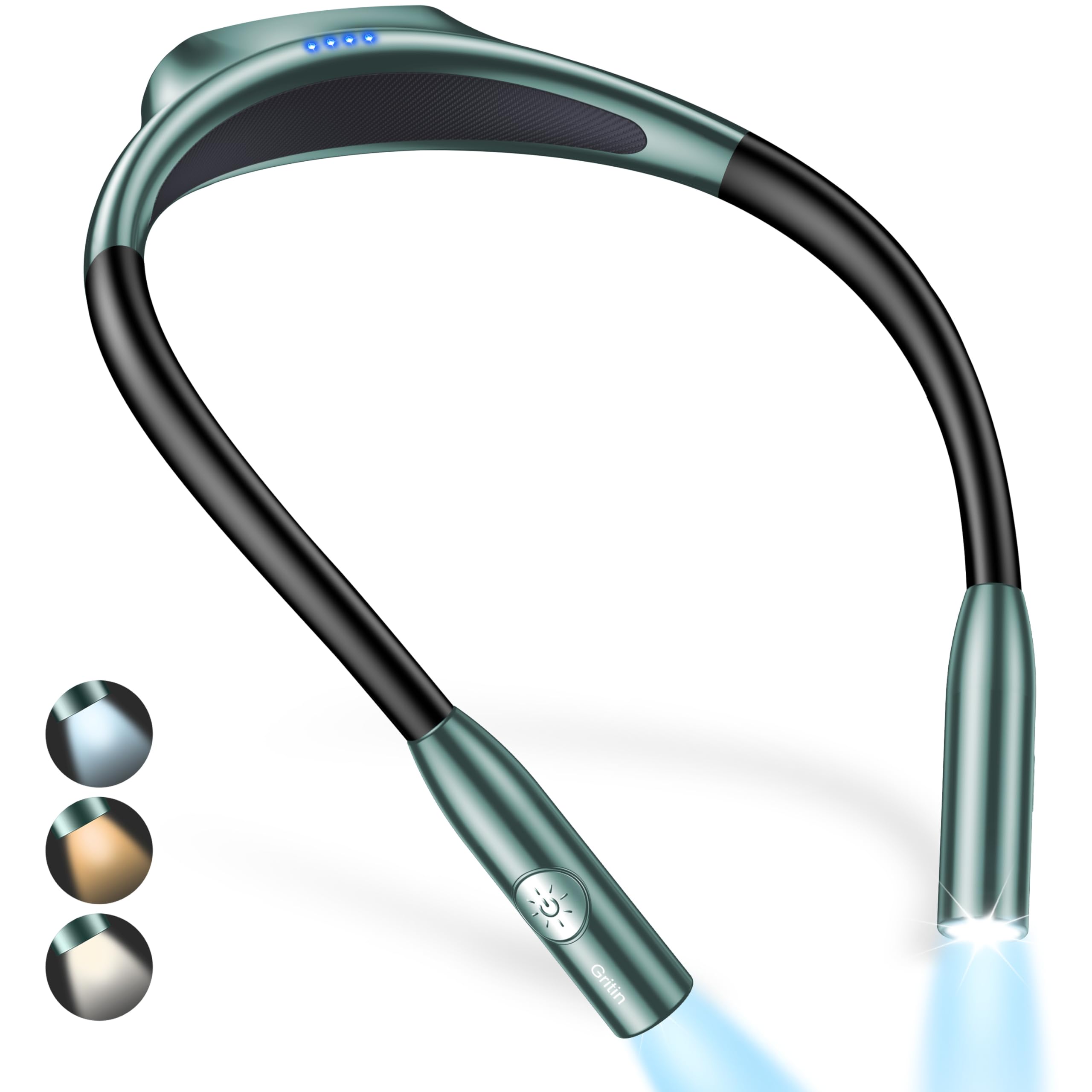 Gritin LED Neck Reading Light, Dimmable, 80+ Hrs Runtime, Silicone, Dark Green, Model G1337