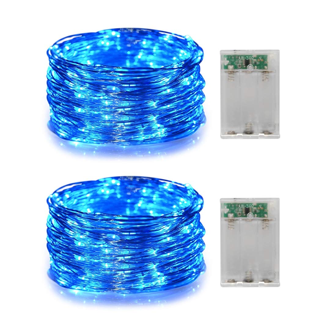 Everfit Lighting 2 Pack Mini LED String Lights, 10ft Silver Wire, Blue, Timer 6hrs On/18hrs Off, 30 Count for Halloween/Christmas