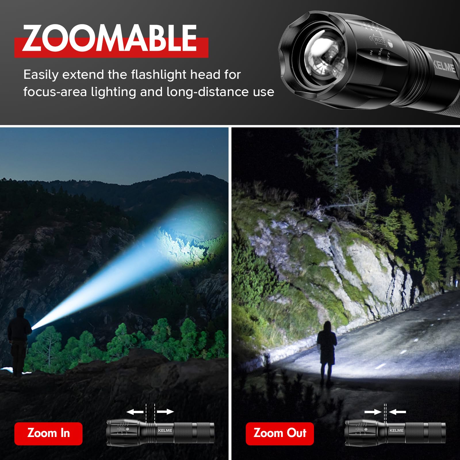 Kelme 3 Pack Flashlights High Lumens, Powerful Tactical Flashlights With 5 Modes, Zoomable Small Led Flashlight Waterproof Handh