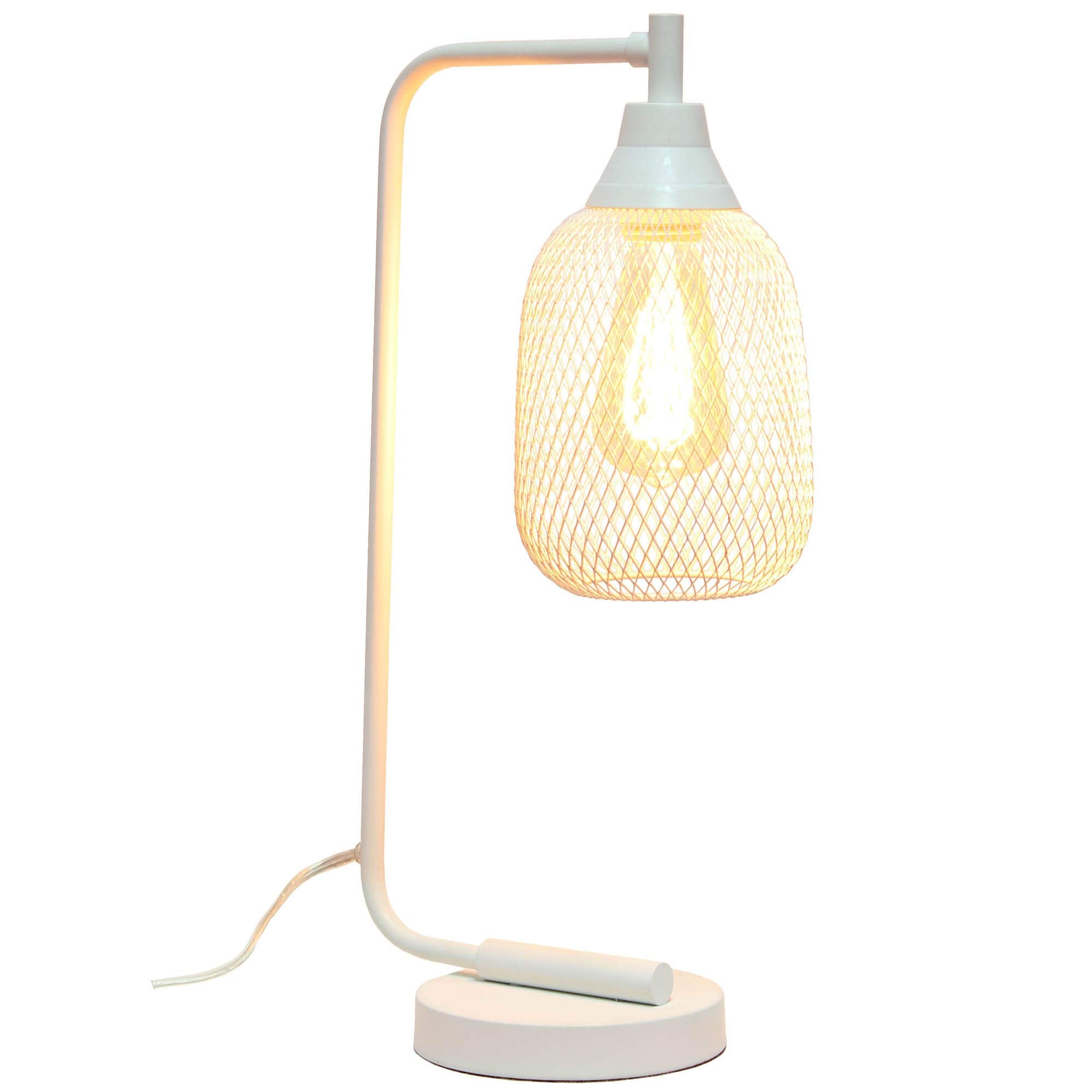 LALIA HOME Industrial Office Desk Lamp, Metal, Wired Mesh Shade, 9 x 5.75 x 19 inches, White Matte Finish, Model LHD-2000-WH