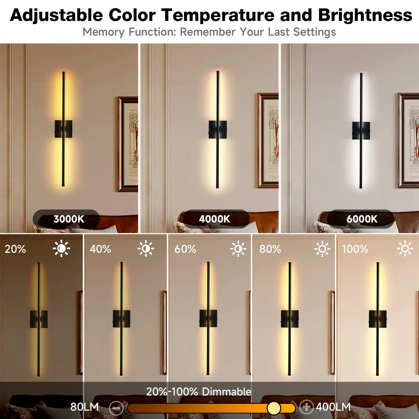 TPSHPTS Battery Operated Wall Sconces with Remote Control, USB Rechargeable, 3 Color Dimmable, 3 Packs, Black, Model XT-B-03