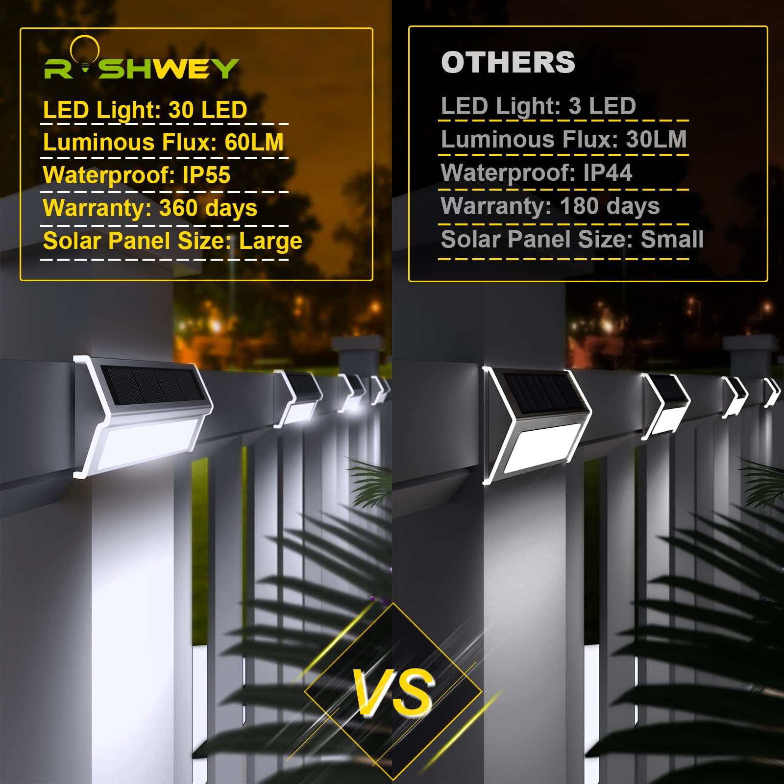 Roshwey Solar Step Lights Outdoor 4 Pack 30 Led Stainless Steel Solar Outside Lights Waterproof Stair Light Backyard Decor For G