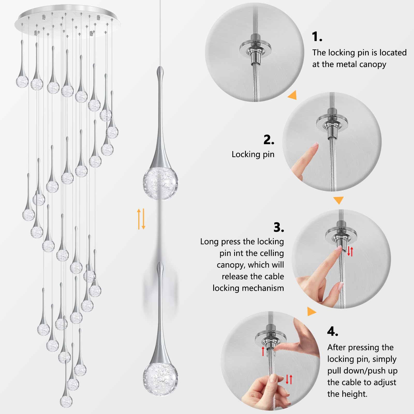 30 Light Modern Glam Crystal Chandelier For High Ceiling Led Dimmable Ceiling Pendant Light Staircase Foyer Enterway Living Room Chandelier Lighting Antique Silver