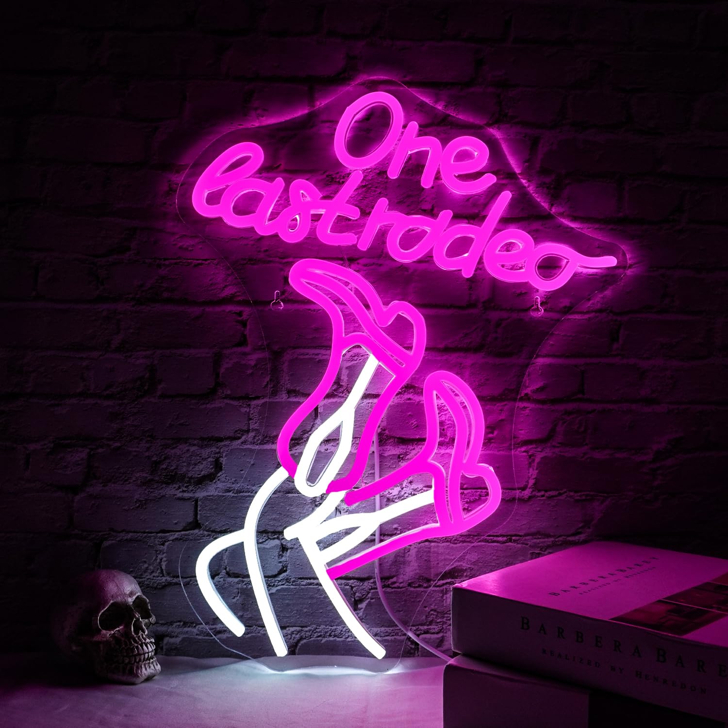 WLHOPE Neon Sign Cowboy Boots LED Light, Dimmable Acrylic Wall Decor, 12.6 x 16.5 inches, One Last Rodeo Model