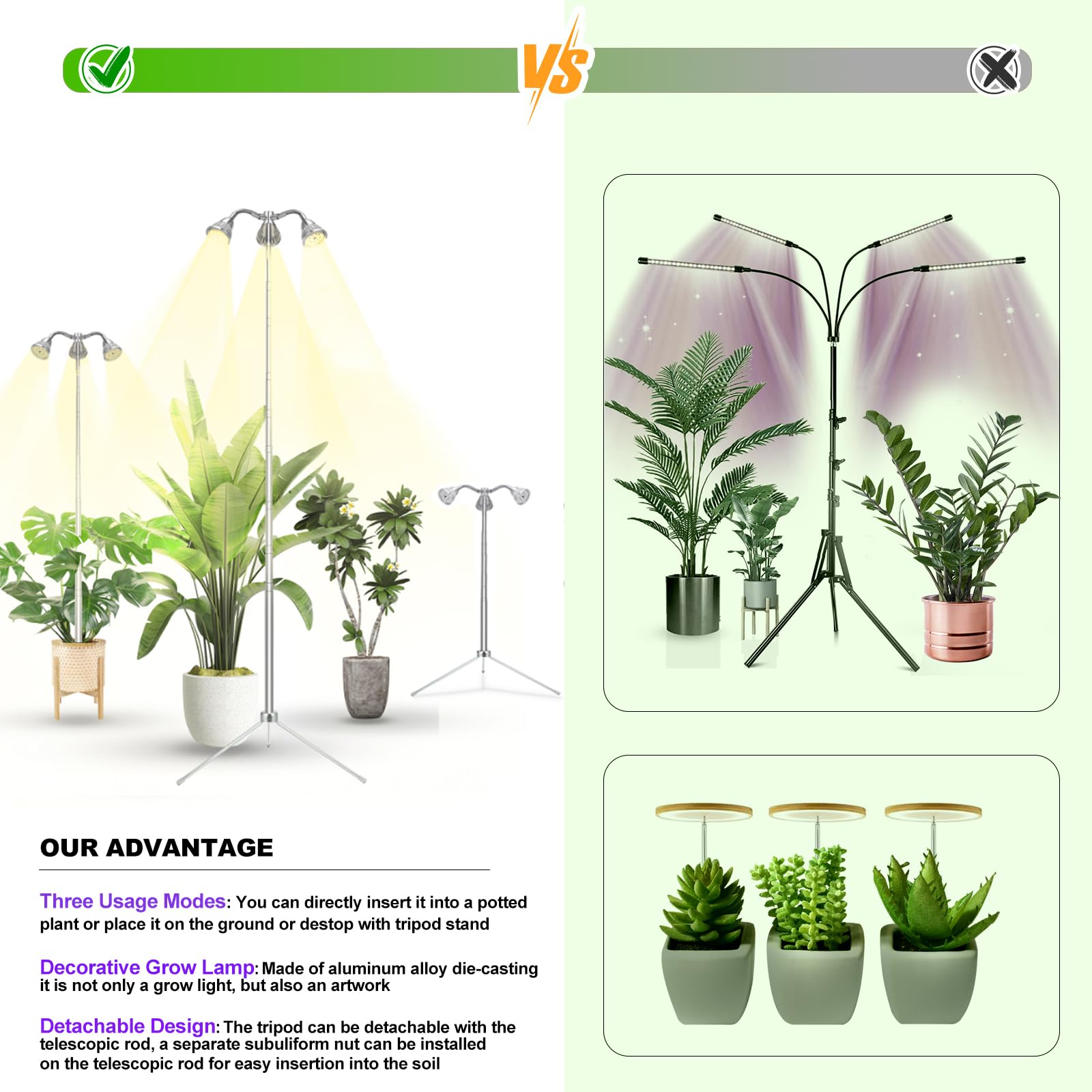 TAURUSY Full Spectrum Grow Light for Indoor Plants, Adjustable 10-55 Inches, Aluminum Alloy, Model Light-She11, Auto On/Off Timer