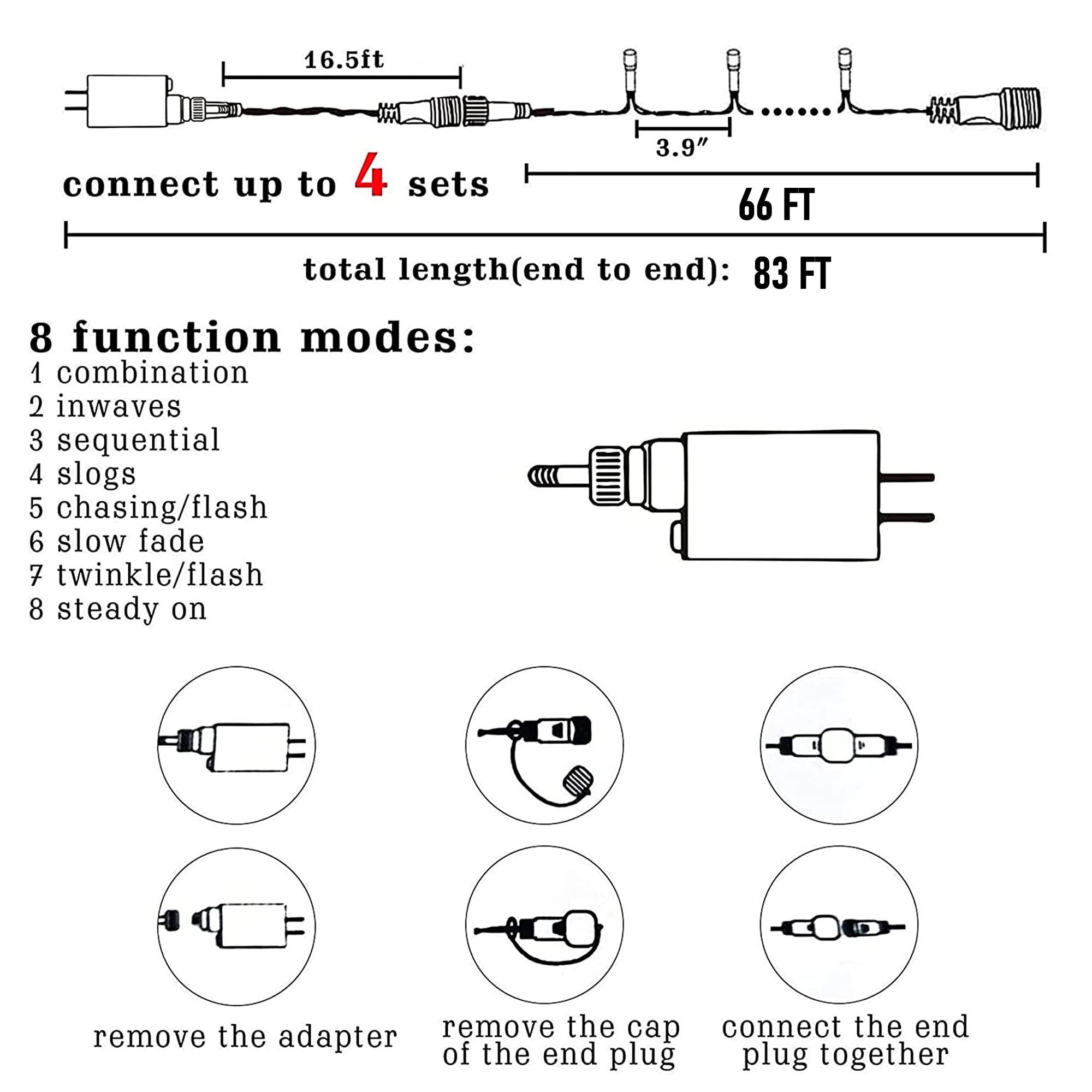 TW SHINE 200 LED Christmas Lights, Waterproof 66 FT Red White and Blue 4th of July String Lights, Model HB-200COI