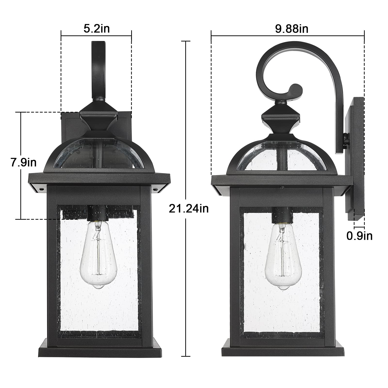 Darkaway Outdoor Wall Sconce Light, 22in Waterproof Fixture, Black with Seeded Glass, Model 6D5B-M BK