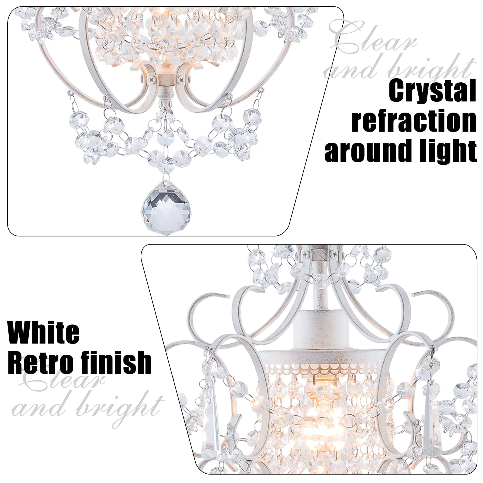 FLSFU Mini Crystal Chandelier - Small Retro Plug-in Ceiling Light for Girls Bedroom, Kitchen, Bathroom - Brown