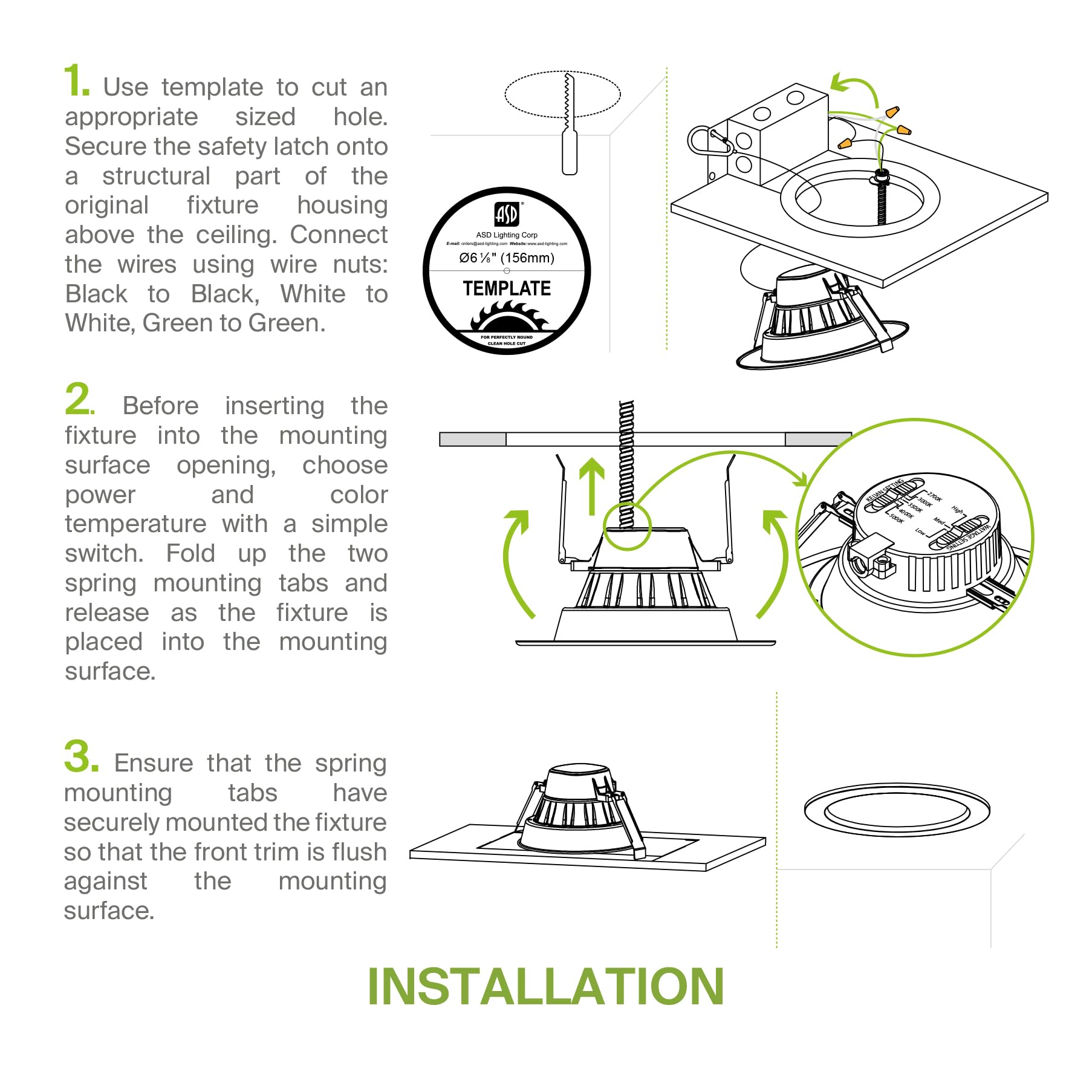 Asd 6 Inch Commercial Canless Led Downlight  Power Adjustable 10/15/22W Lighting  Round Dimmable Recessed Ceiling Light Fixture  5 Color Temperatures 2700K-5000K  120-277V Ic Rated Ul & Energy Star