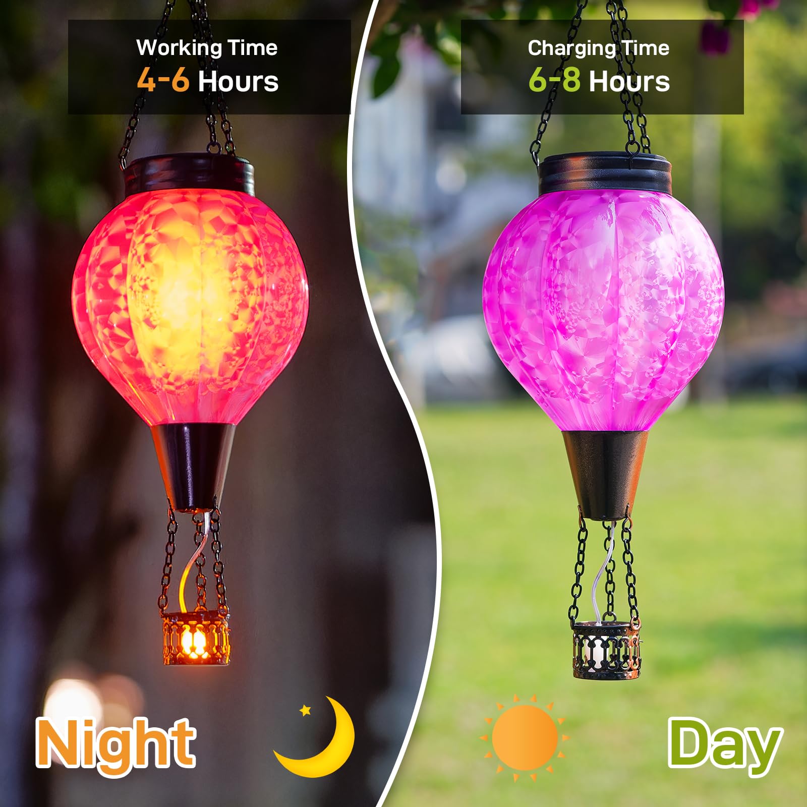 Dreamskip 2Pc Hot Air Balloon Solar Lantern With Flame  Pink Glass Balloon Lantern Lights Outdoor Waterproof  Hanging Solar Lights For Outside Garden Yard Patio Tree Porch Gift For Women Lovers Mom