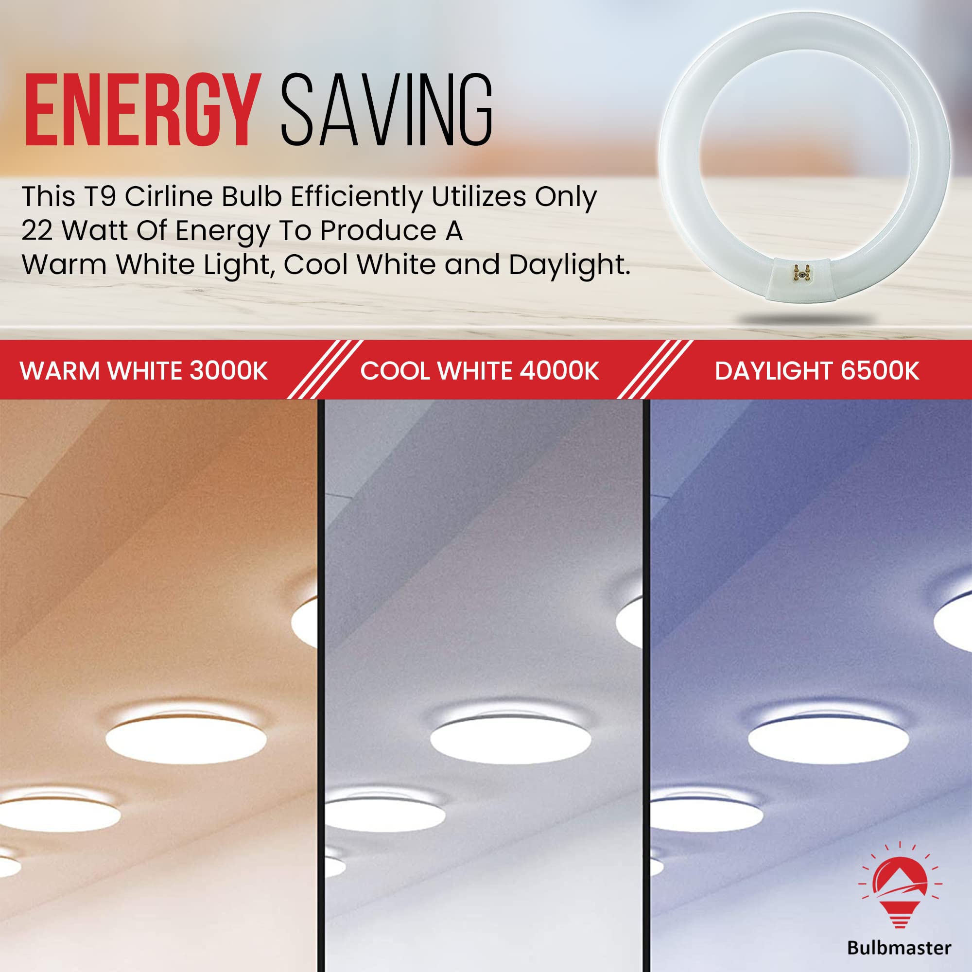 BULBMASTER FC12T9 32W Round T9 Fluorescent Light Bulb, 12 Inch, Cool White 4100K, G10Q 4-Pin Base,