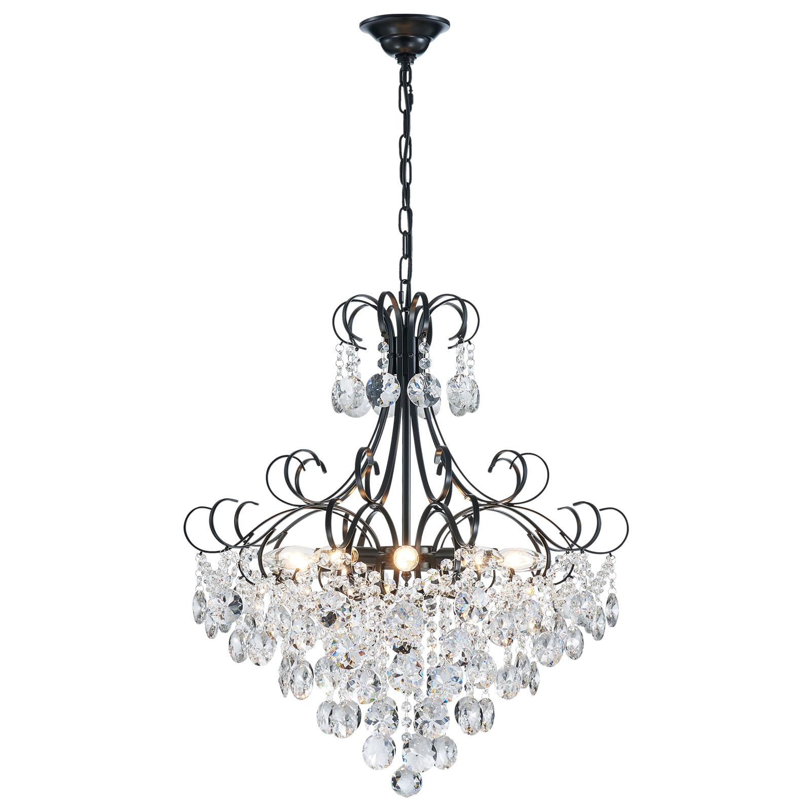 Anjiadengshi Crystal Chandelier K9 Crystal Lighting Chandelier For Living Room 10 E12 Bulbs High 27.6 In X Diameter 22.8 In, Black