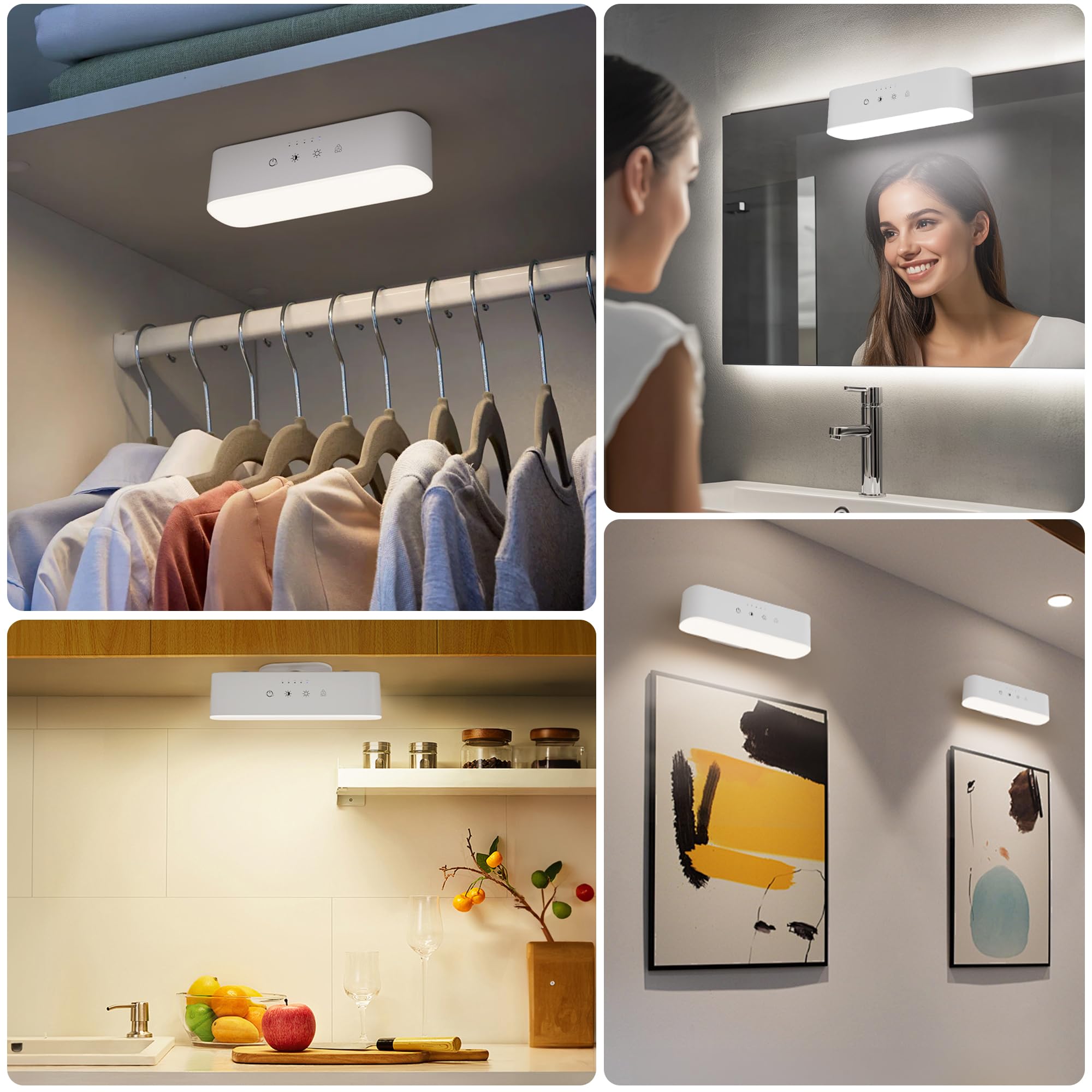 comzler Rechargeable LED Wall Sconce, Touch & Remote Control, 360° Rotate, Dimmable Brightness, White, Model LIGHT001