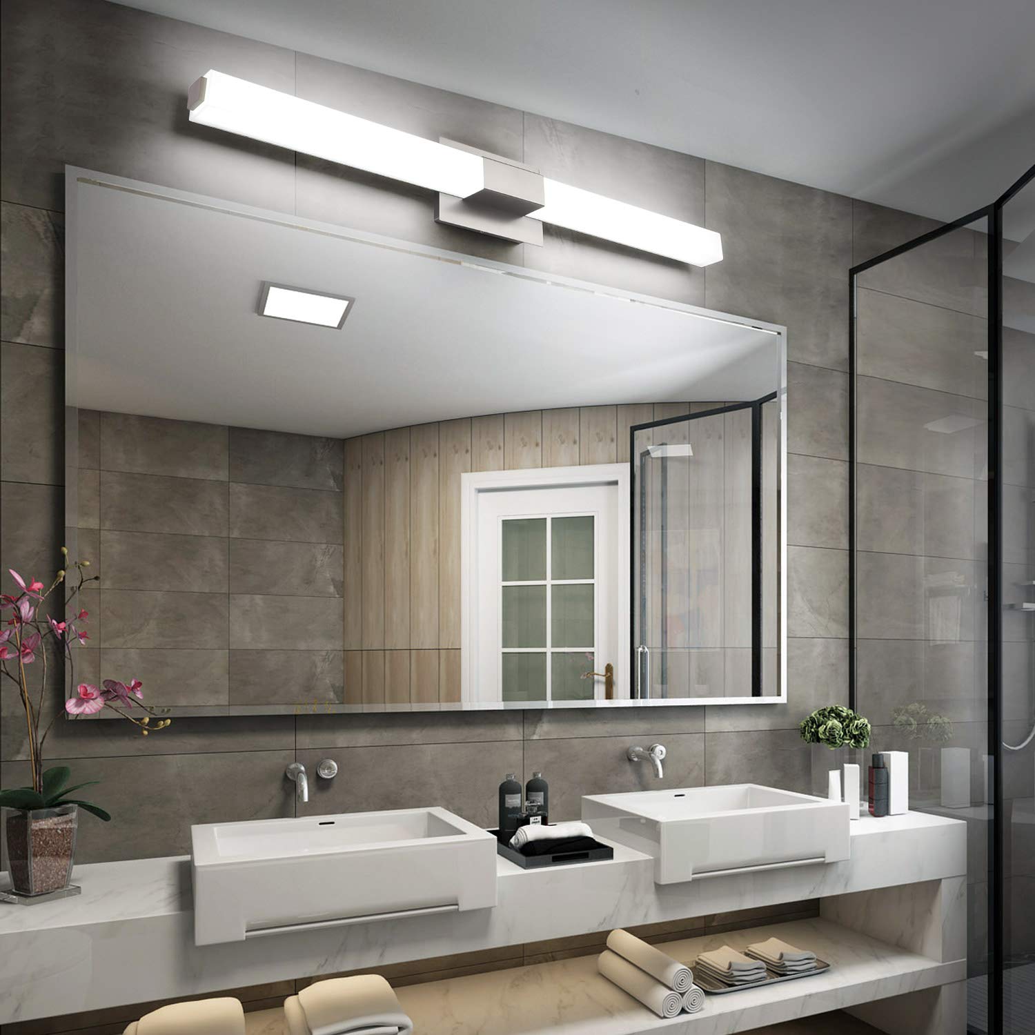 ZUZITO Bathroom Vanity Lighting Fixture 39.4in LED Brushed Nickel Dimmable Steel Frosted White Acrylic Shade Model 6001-1000