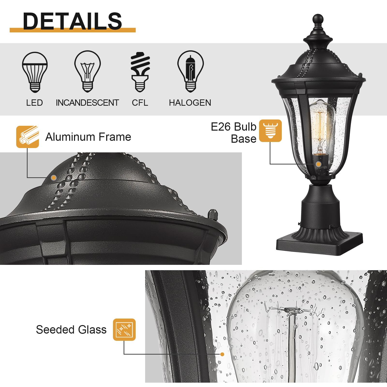 Luminzone Outdoor Post Light Outdoor Pole Lantern Modern Exterior Post Sconce With Seeded Glass In Black Finish Outdoor Post Lam