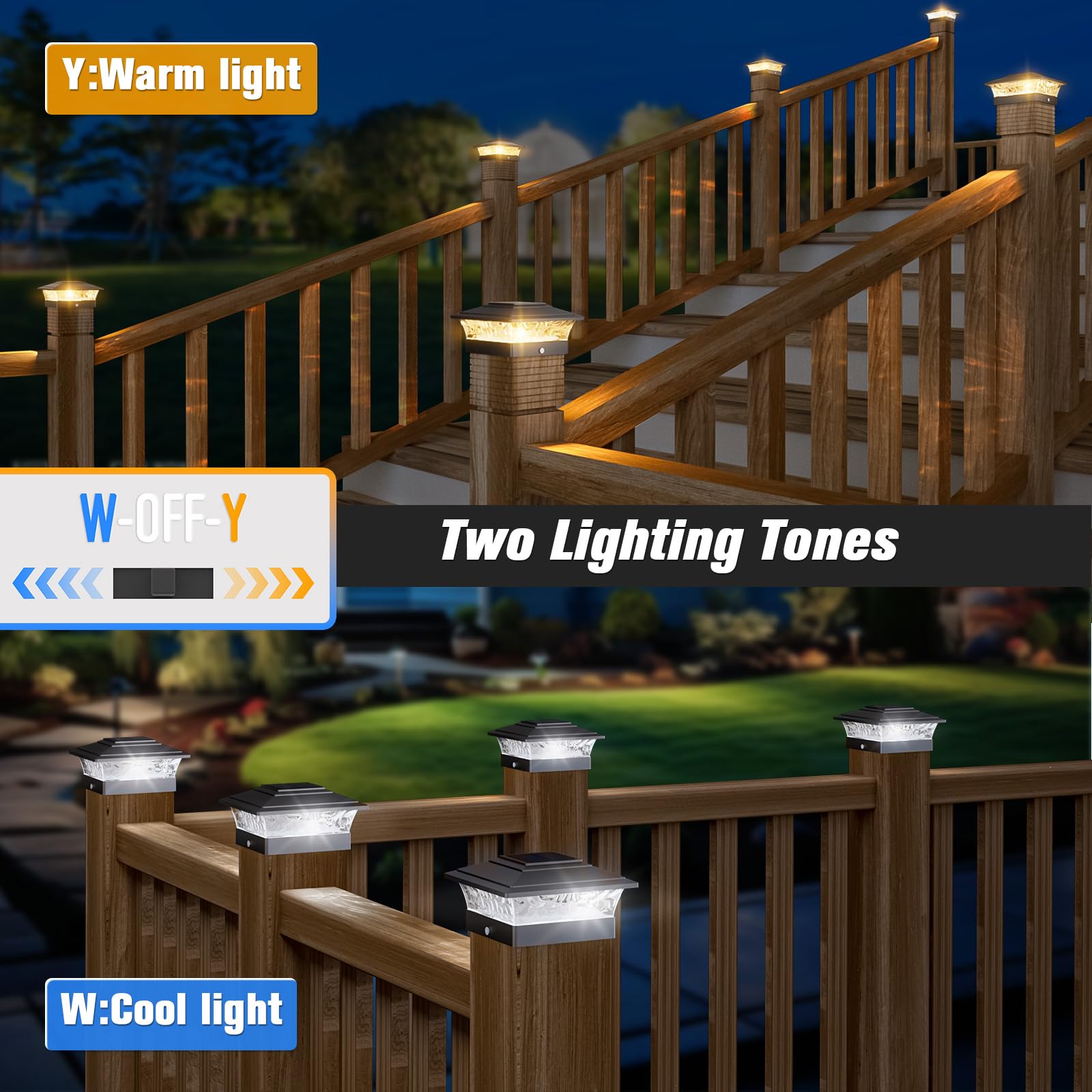 JOFIOS Solar Post Cap Lights, Waterproof 6-Pack, Fits 4x4 Posts, Black, Warm/Cool White, Model TZ19
