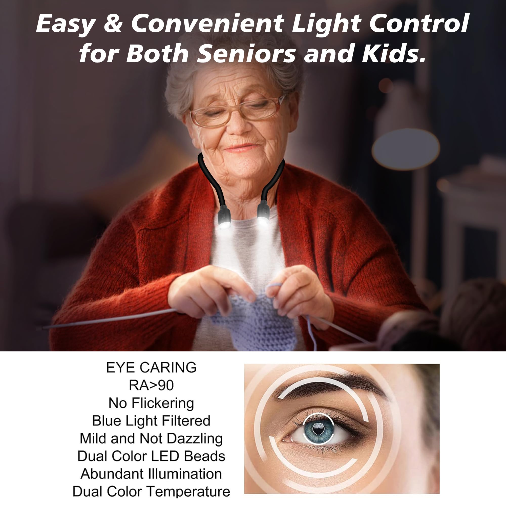 Ledgle Updated Neck Light For Reading Books In Bed, Led Neck Lamp For Knitting With 1600K 3500K 6000Klighting + Flexible Comfort