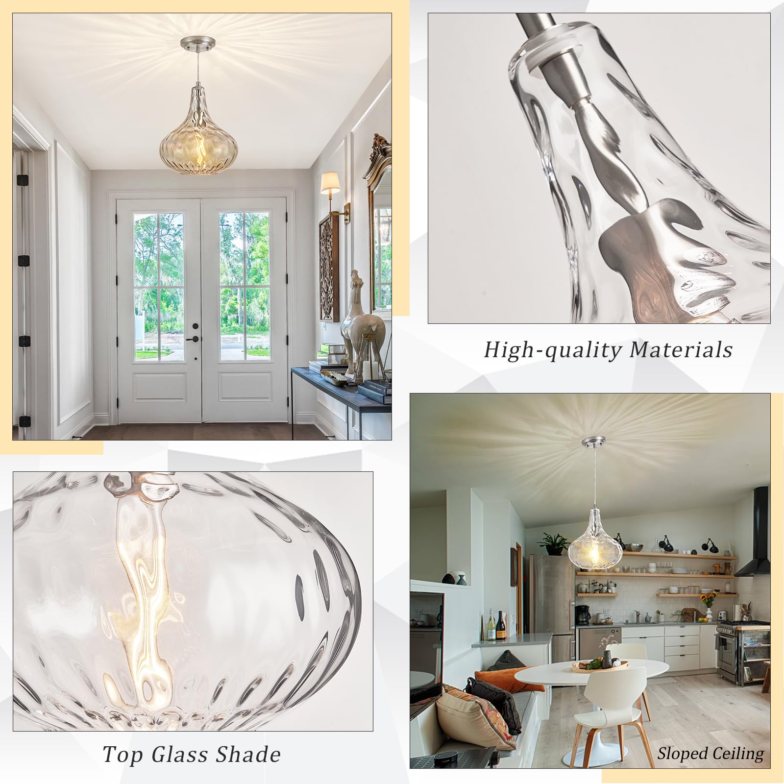 Catiner Glass Pendant Light Brushed Nickel 11-Inch Hammered Pendant Lighting For Kitchen Island, Kitchen Sink, Hallway, Living R