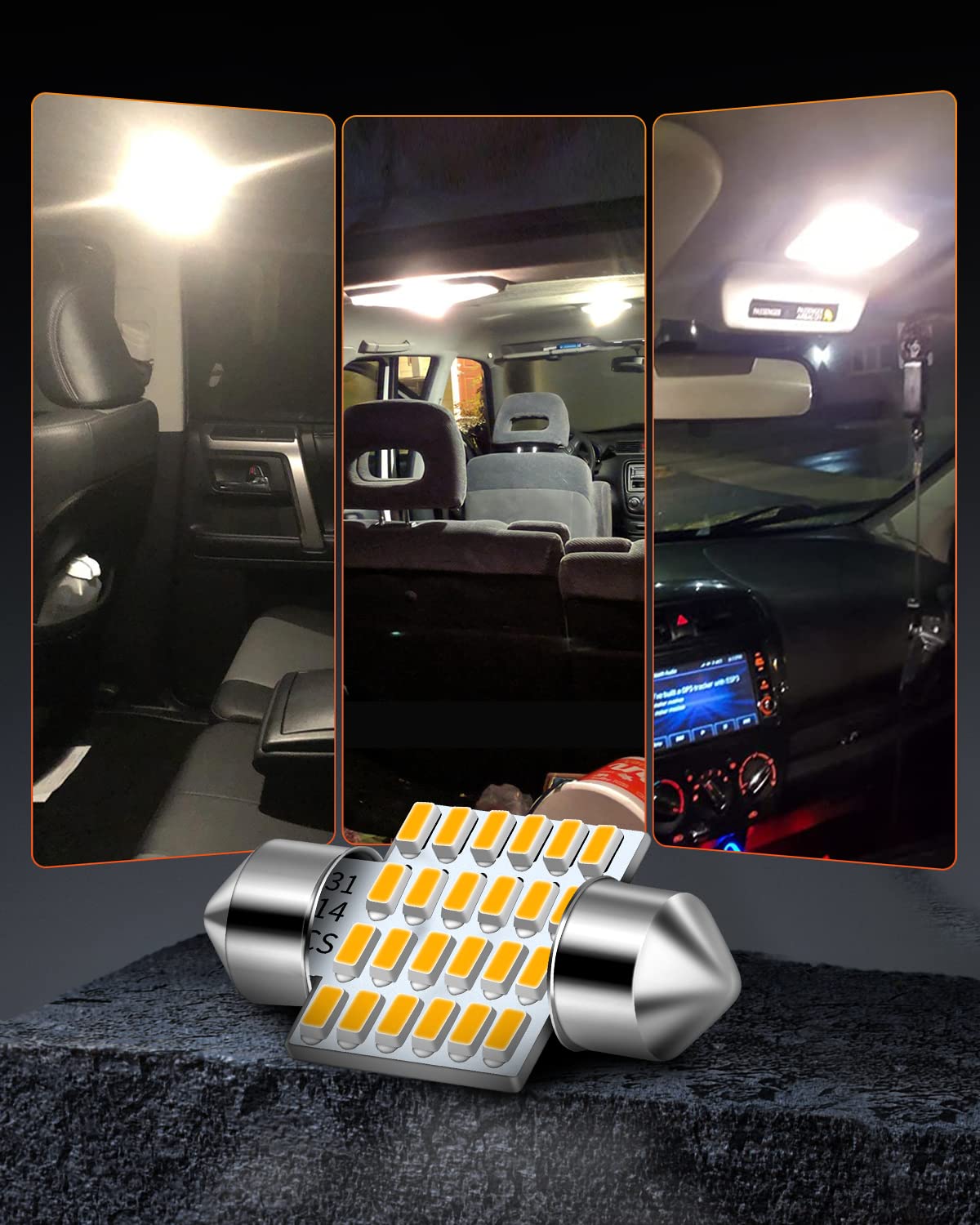 LUYED DE3175 LED Bulbs Warm White Canbus Error Free 1.25 inches DE3021 DE3022 3175 LED Bulbs for Interior Map Dome Lights and Li