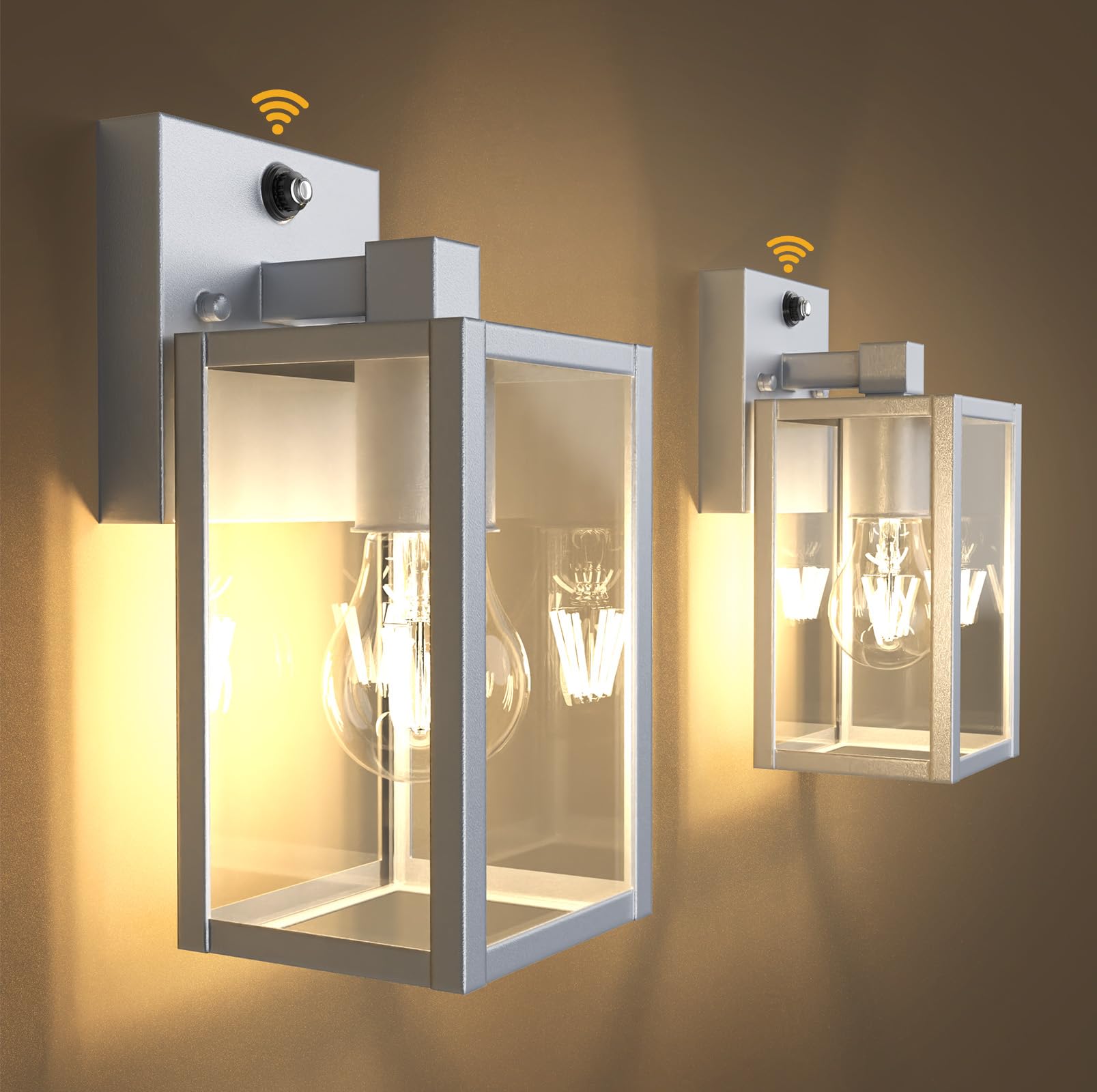 PARTPHONER Dusk to Dawn Outdoor Light Fixtures, Waterproof Wall Sconce, 2-Pack, 9.65 in, Silver, Model WTWL181AB2