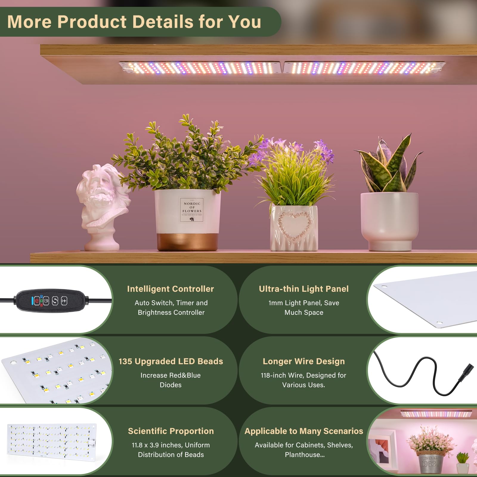 Lbw Led Grow Light, Red Blue Spectrum Grow Light With 4/8/12H Timer And 10 Dimmable Levels, 135 Leds Plant Grow Lamp For Seedlings, Veg, Bloom And Succulents, Ideal For Under Cabinet Indoor Plants