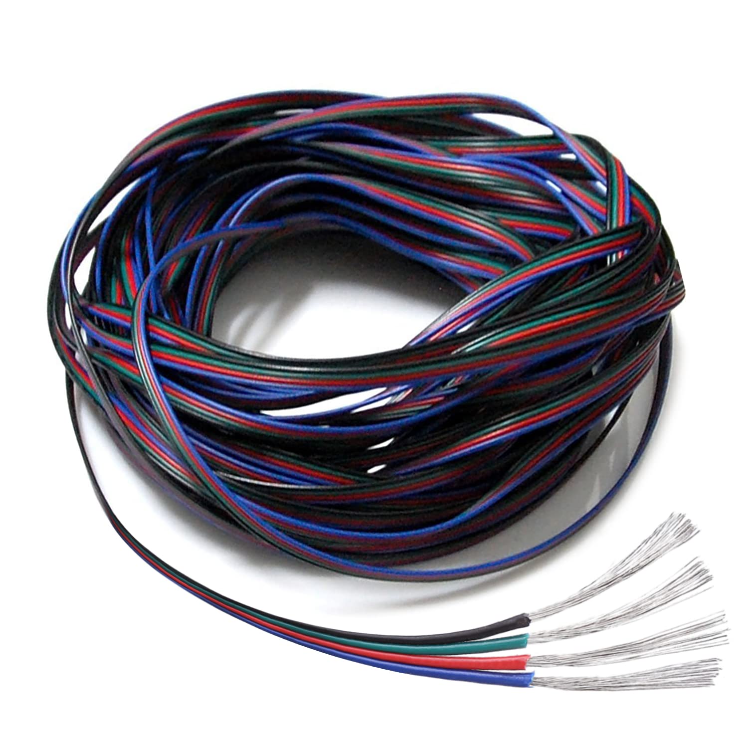 EvZ 22AWG 4 Pin Extension Wire, 33ft/10M, Copper, Black-Green-Red-Blue, for RGB LED Strips 3528 5050,